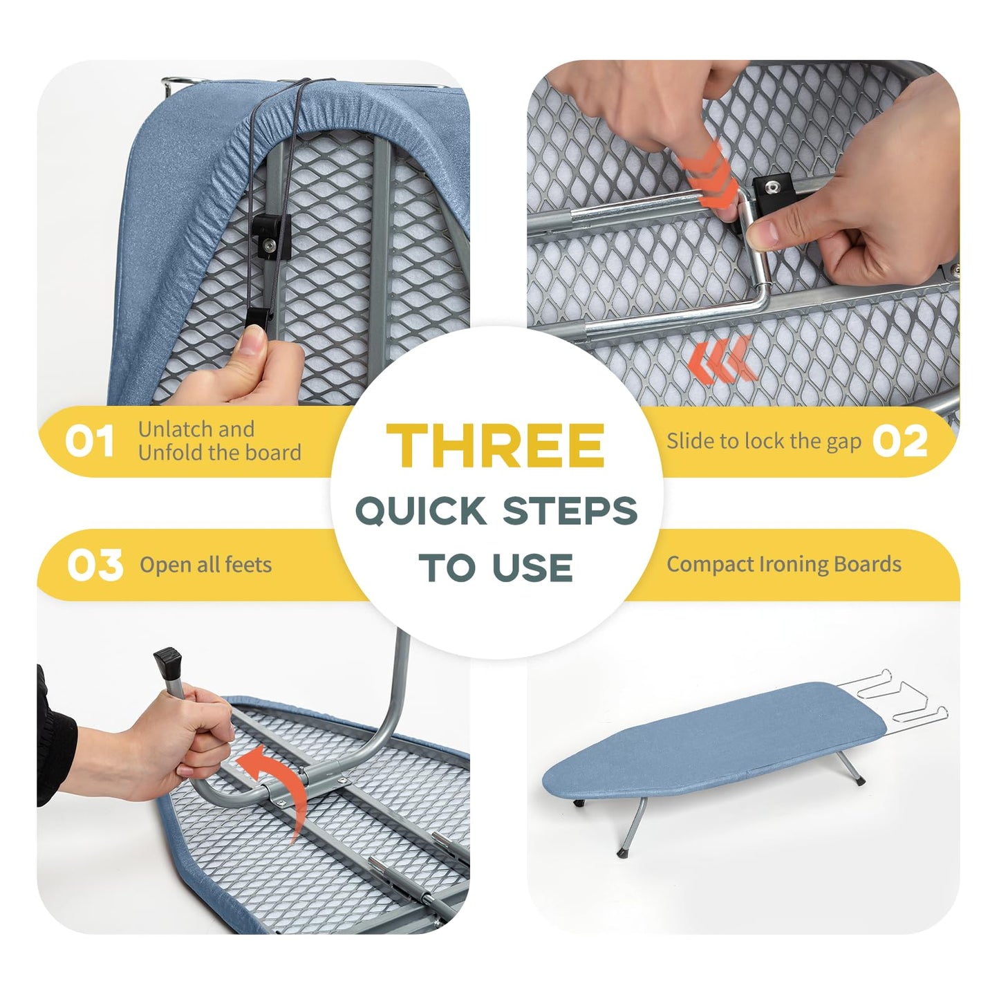 Table Top Ironing Board, RAINHOL Small Folding Iron Board Portable with Non-Slip Feet, Travel Compact Ironing Table for Dorm and Small Space, 31"x12", Blue