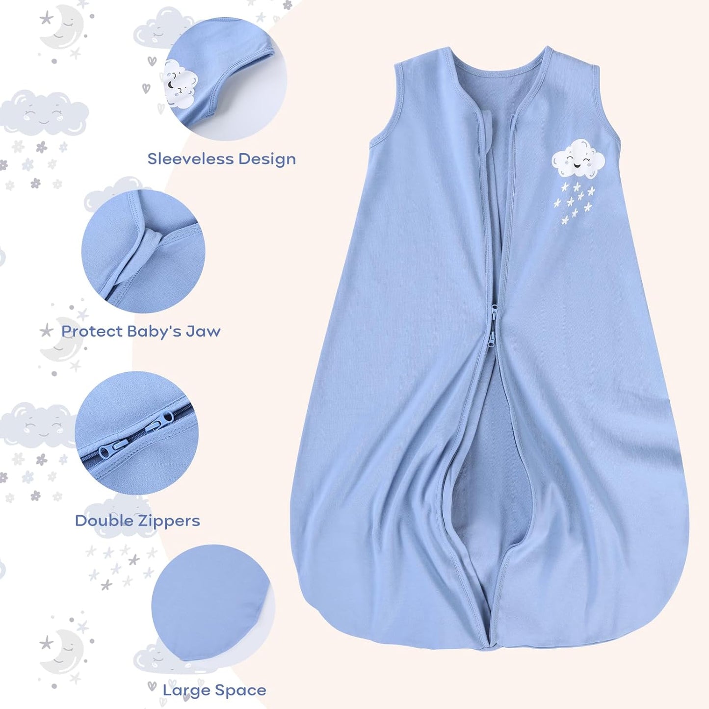 Yoofoss Baby Sleep Sack - 100% Organic Cotton Wearable Blanket | 12-18 Months, 2-Way Zipper, 3 Pack