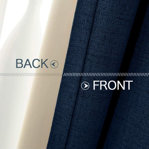 MIULEE Blackout Linen Textured Curtains - Thermal Insulated Room Darkening Drapes | Midnight Blue, 52 x 108 Inch (2 Panels)