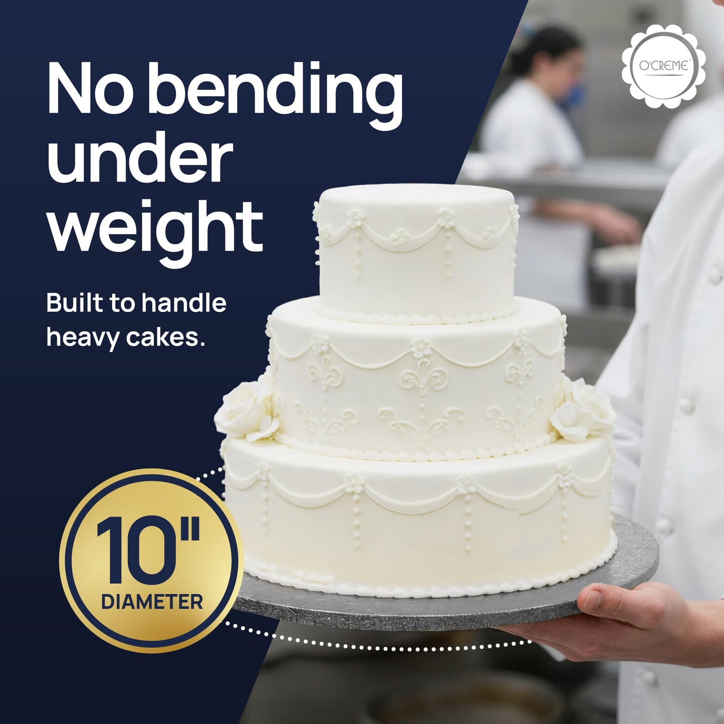 O'CREME Silver Wraparound Cake Pastry Round Drum Board 1/4 Inch Thick, 10 Inch Diameter - Pack of 10
