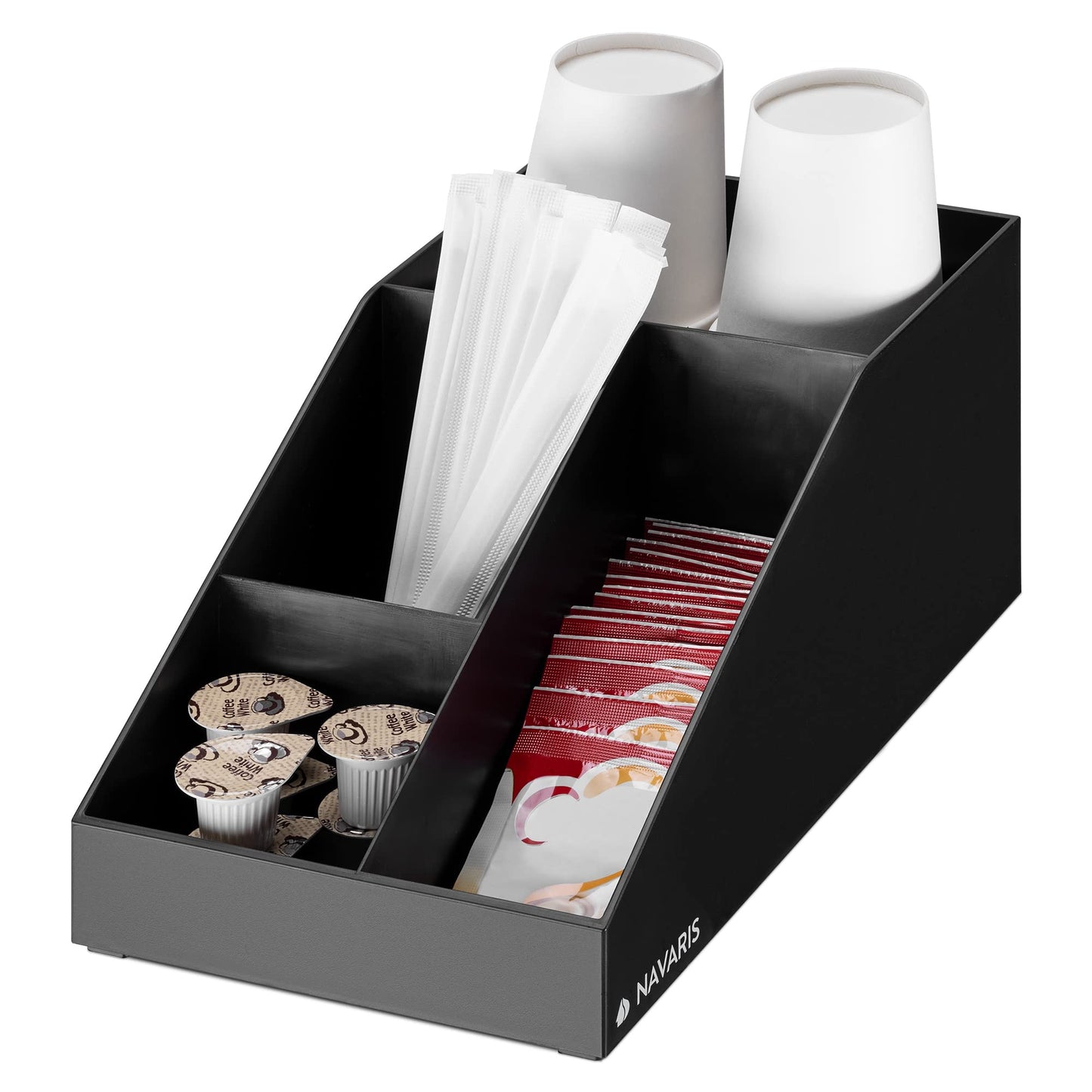 Navaris Coffee Station Organizer - 4 Compartment Coffee Bar for Office & Kitchen Countertop Organization