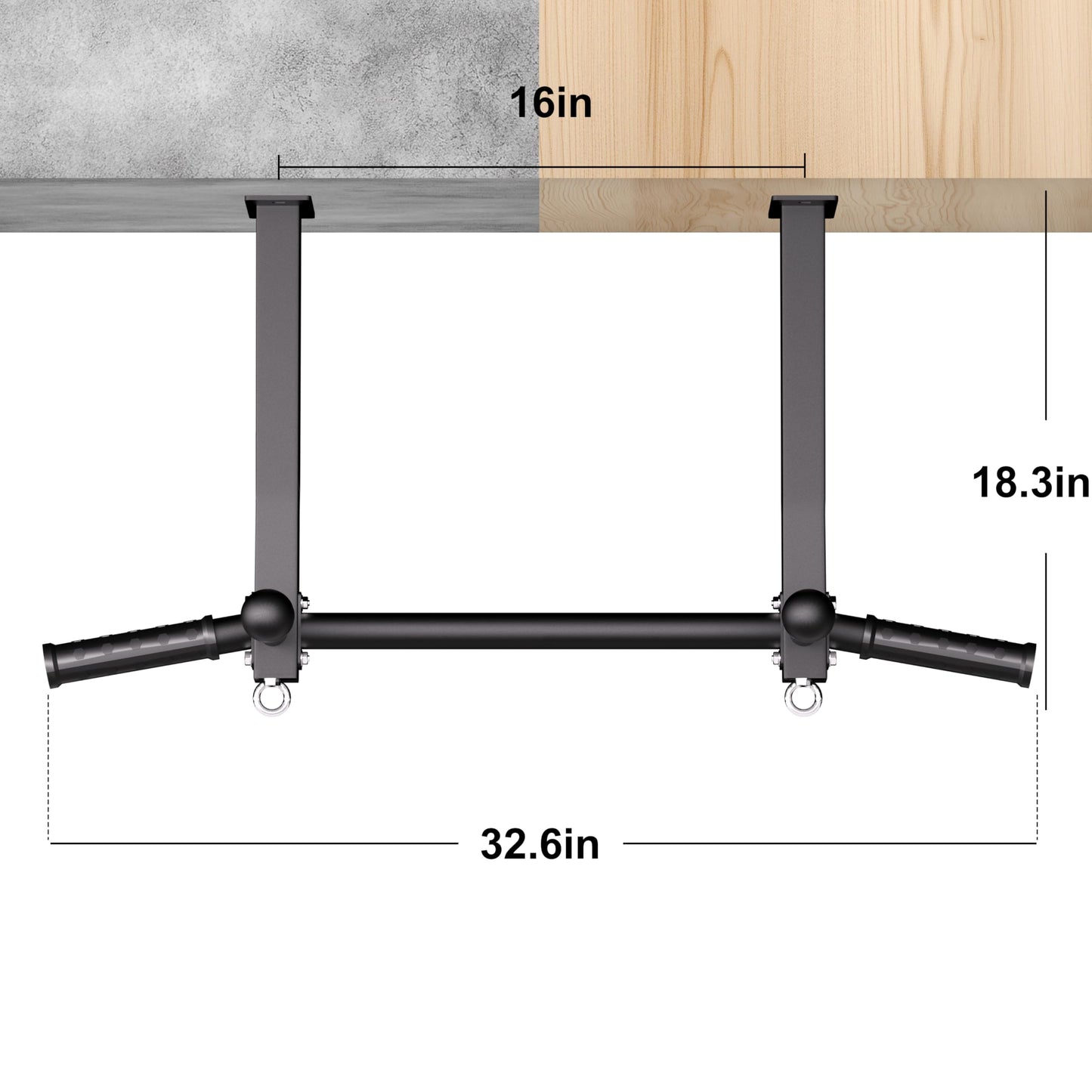 HWOOUSA Pull Up Bar Ceiling Mount, 600LBS Heavy Duty Multi Grip Chin Up Bar, 16" Rafter PullUp Bar, Ceiling Beam for Gym/Garage/Basement with Ball Finger & Round Anchors, Easy to Install-Black