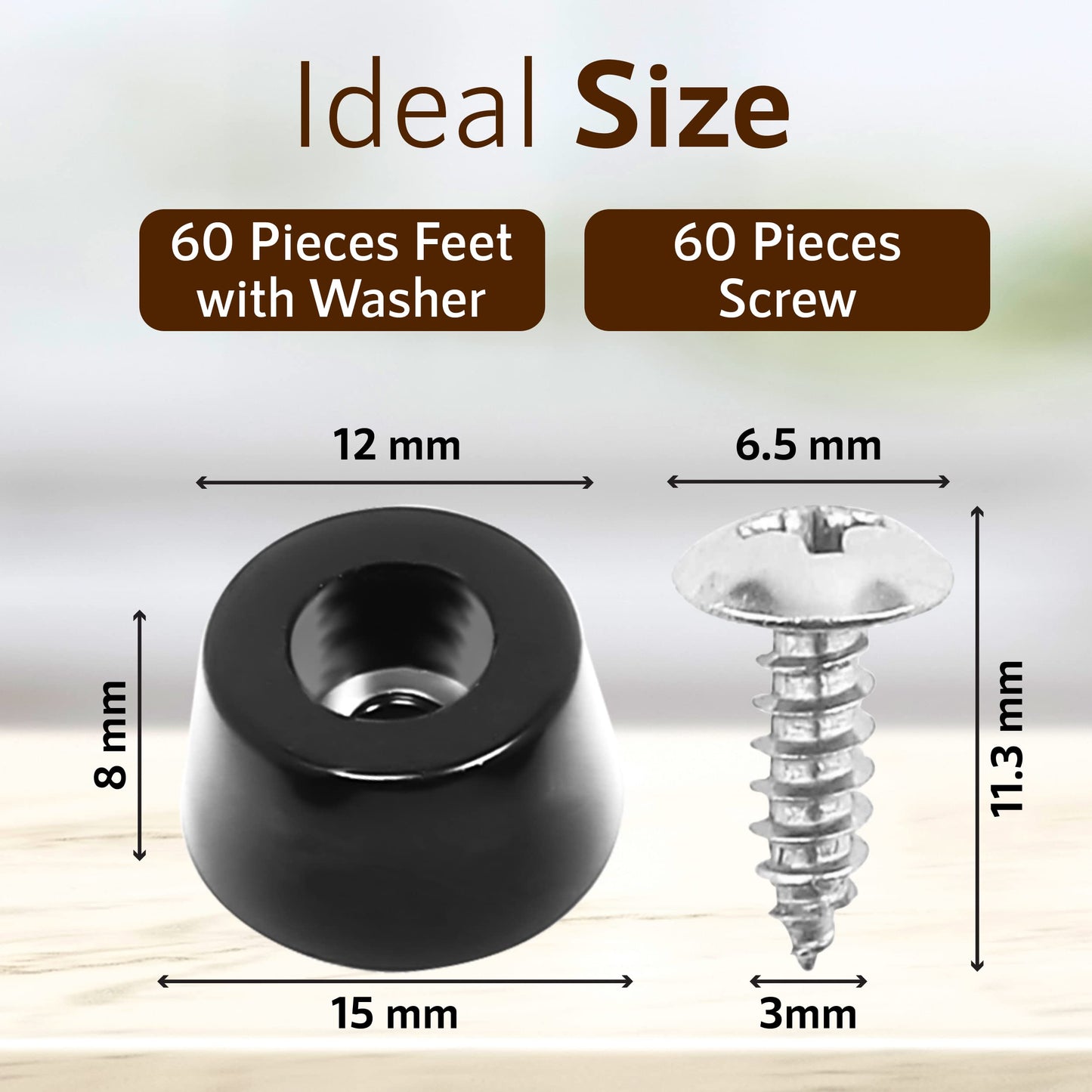 Woodkay 60 PCS Cutting Board Rubber Feet 0.59’’ x 0.31’’ with 304 Rust Proof Steel Screws & Washers – PVC Non Slip Rubber Bumper Feet - for Kitchen Appliances & Multiple Furniture