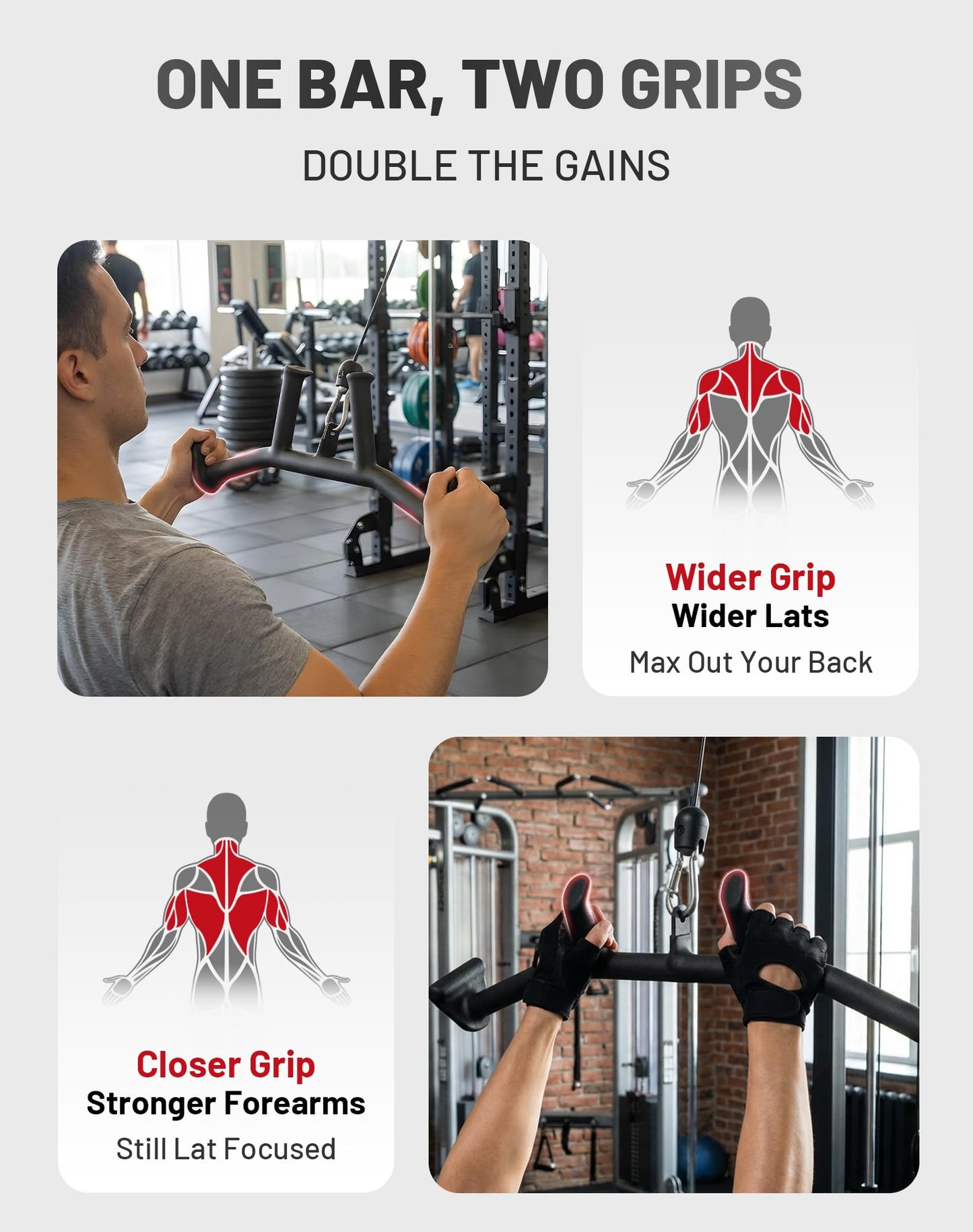 Mikolo 2-in-1 Lat Pulldown Bar, Narrow and Wide Grip Lat Pull Down Attachments for Home Gym,Neutral Grip Cable Machine Attachments for Back and Upper Body Training