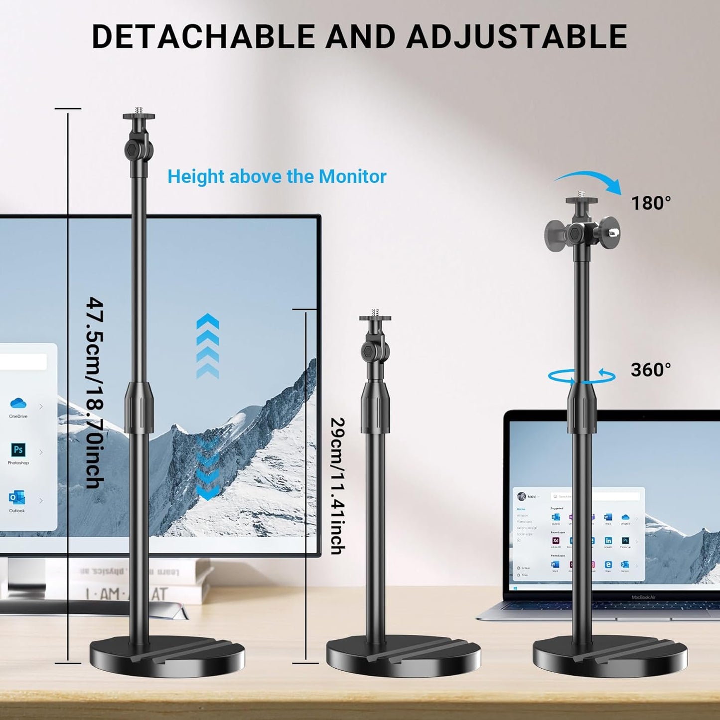 LenTok C922 C930e C920S C920 C615 C960 C920x 4K, 1/4'' Telescopic Webcam Tripod Stand for Desk with Phone Holder