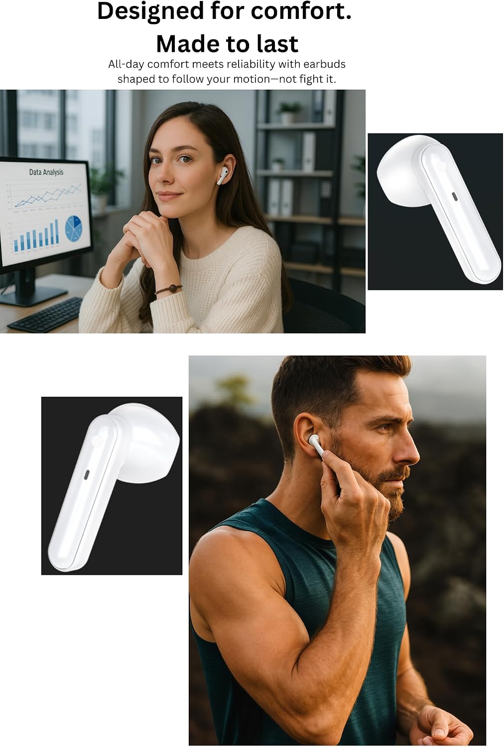 CBTek Seamless 40 Wireless Bluetooth Earbuds, with Any iPhone and Android, Built-in Mic with Charging Case, Deep Bass