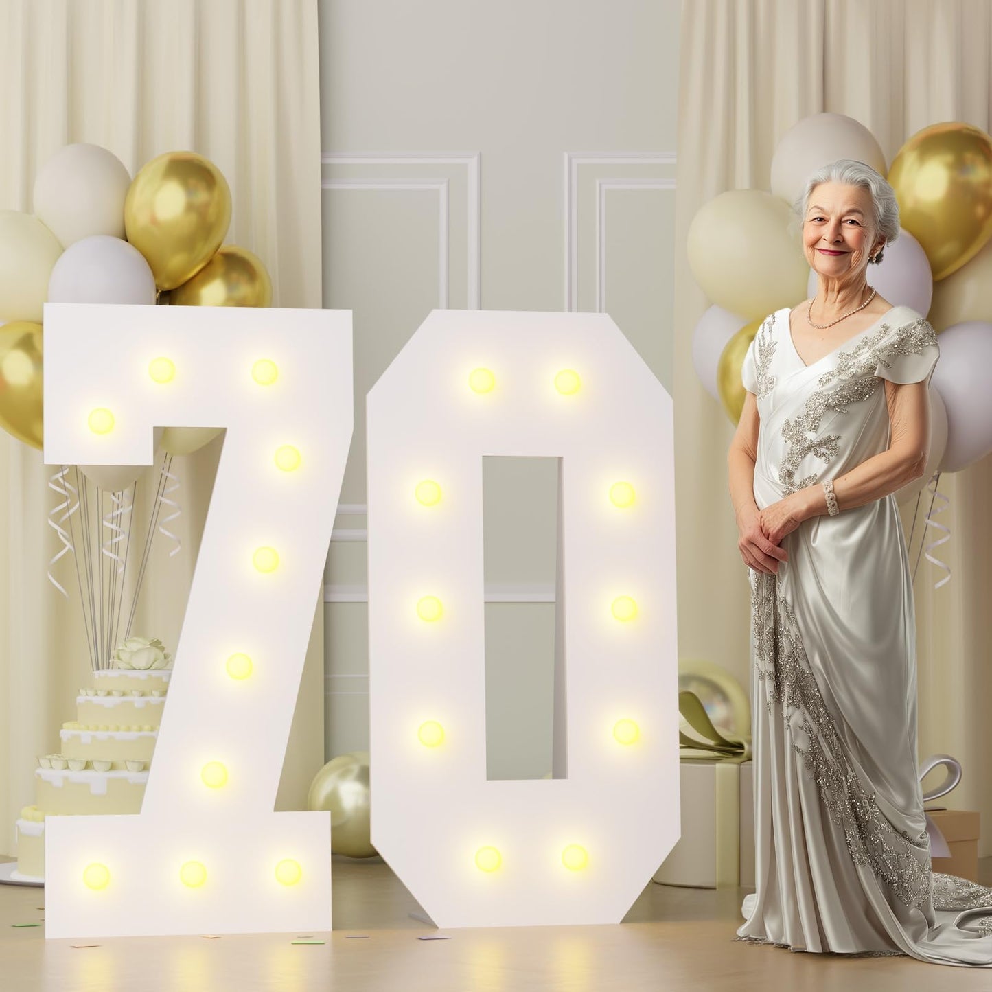 Bugame 4FT 70 Marquee Numbers, Big 70 Light Up Numbers for 70th Birthday Decorations Warm Light Marquee Numbers 4 Feet Tall for Anniversary Party Decor