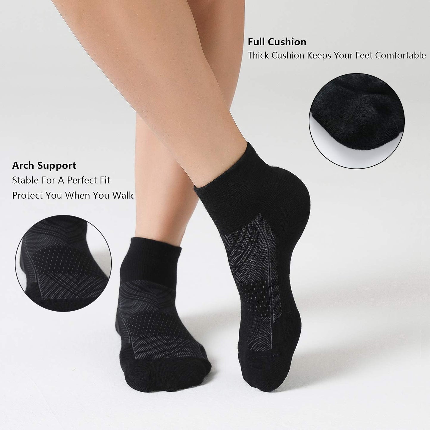 CS CELERSPORT 6 Pack Men's Ankle Socks with Cushion, Sport Athletic Running Socks, Black, Large