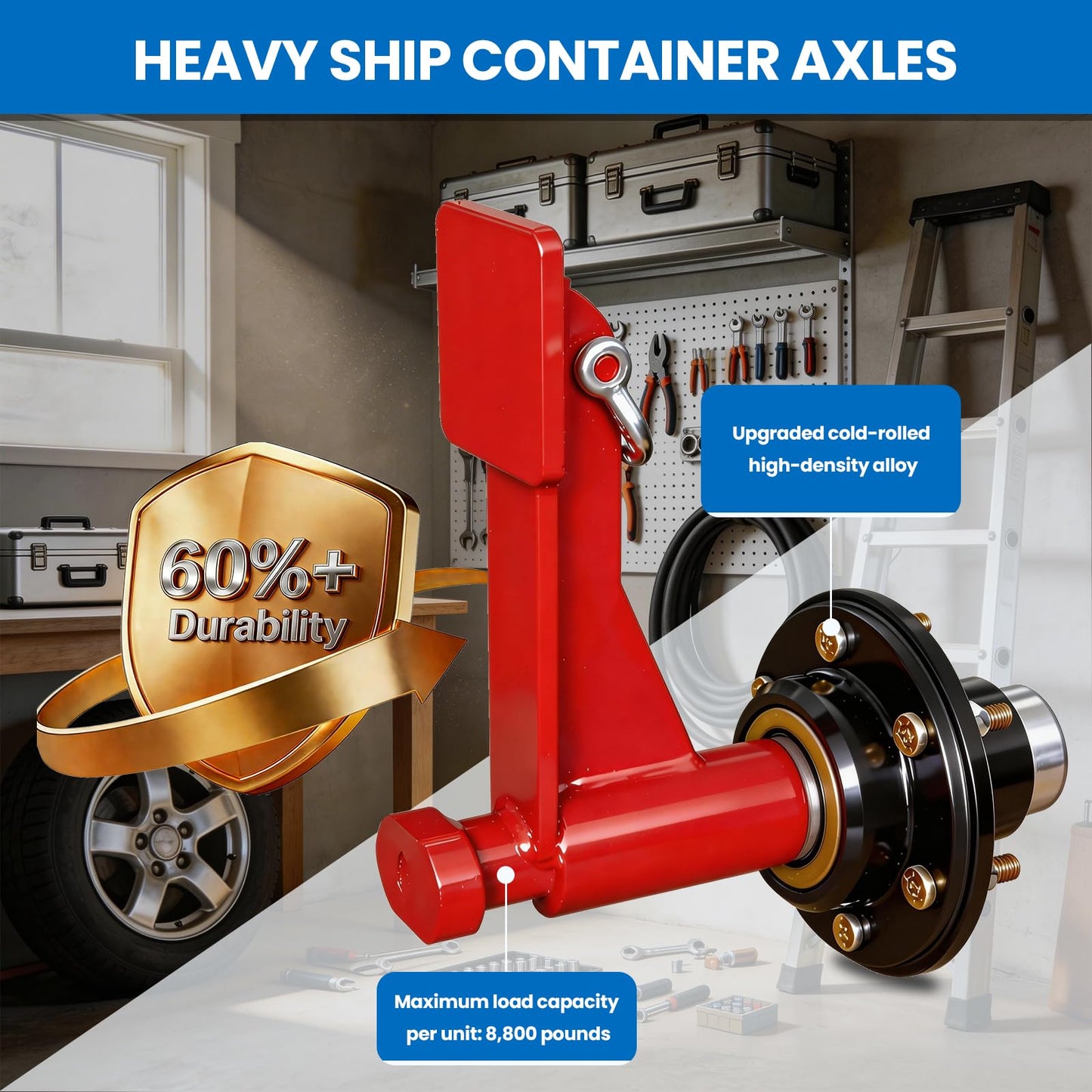 2-Pack Shipping Container Wheels 6-Lug Wheel Kit Heavy Duty Carbon Steel Container Axles 8,800lbs Capacity Ratchet Tie Down Set Easy Mover for 20ft 40ft Containers