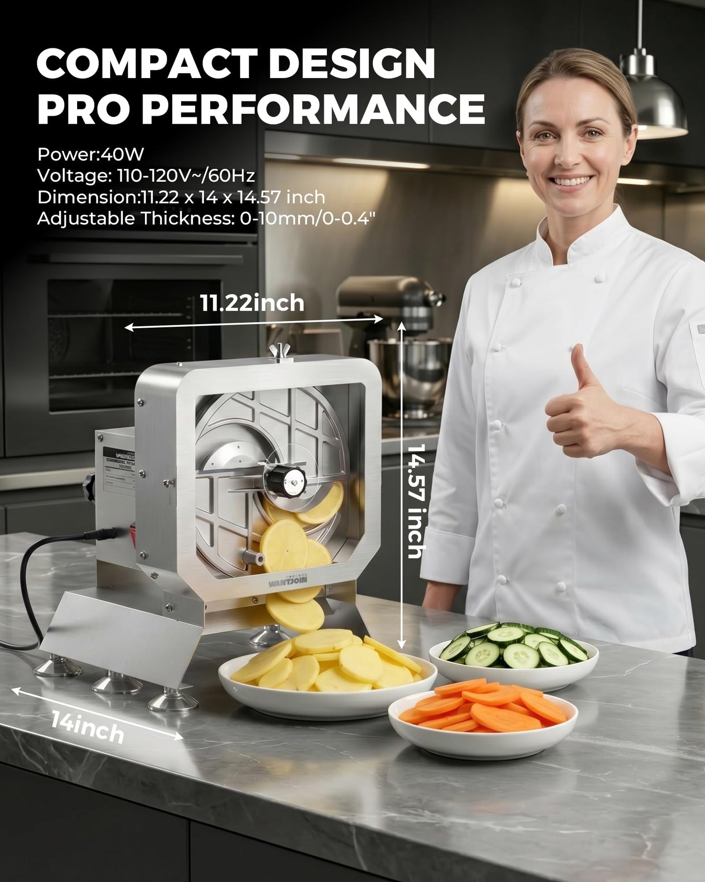 WantJoin Commercial Electric Vegetable Slicer - Upgraded Glass Window 290LBS/H Vegetable Slicer Machine w/ 0-0.4" Adjustable Thickness, Stainless Steel Blade,For Catering Food Prep - White