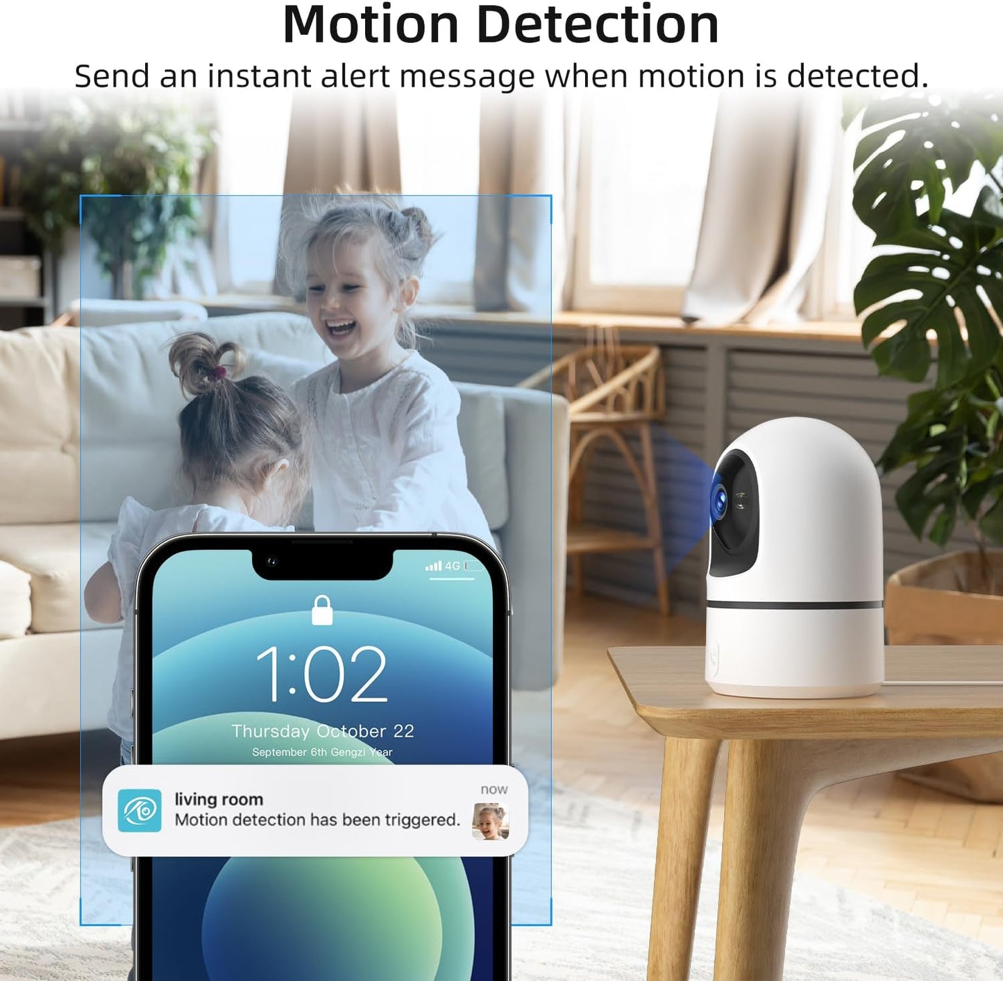 Camoon 2K 360 2.4Ghz Indoor Security Camera, WiFi Cameras for Home Security, Baby/Pet Camera with Phone App, One-Touch