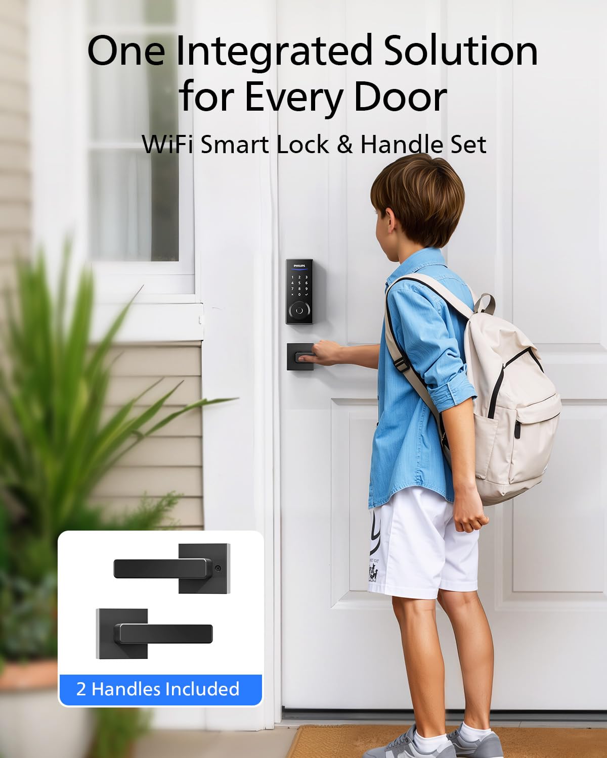 Philips WiFi Smart Lock with Handle, Fingerprint Keyless Entry Door Lock with WiFi Bridge, Smart Locks for Front Door with Handle Set, APP Remote Control, Voice Control, Auto-Lock, Matte Black