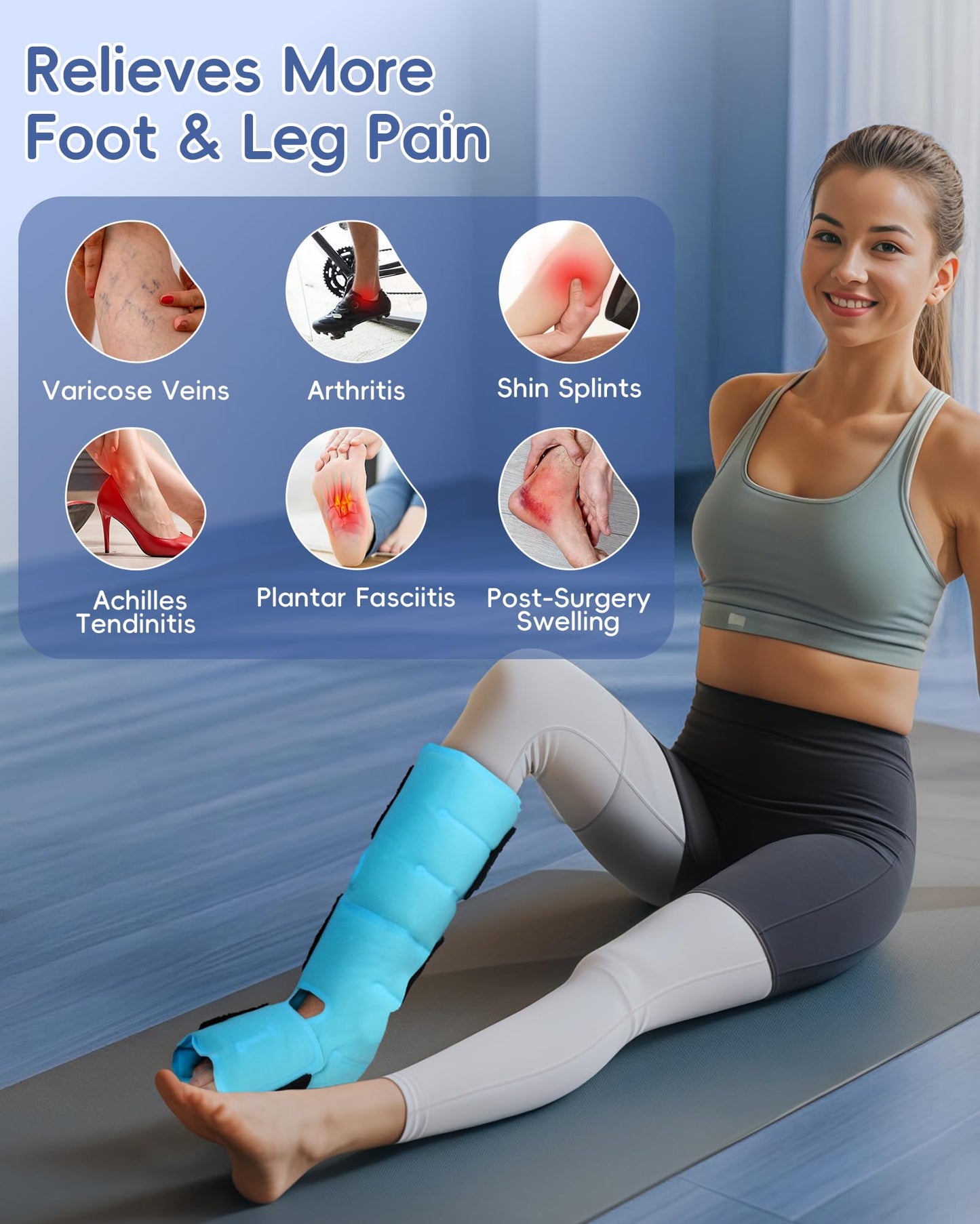 Comfytemp Ankle Foot Ice Pack Wrap, Reusable Leg Ice Boot for Injury, Achilles Tendonitis, Shin Splint, Plantar Fasciitis, Hot & Cold Compression, Sprained Ankles Brace, Post Surgery
