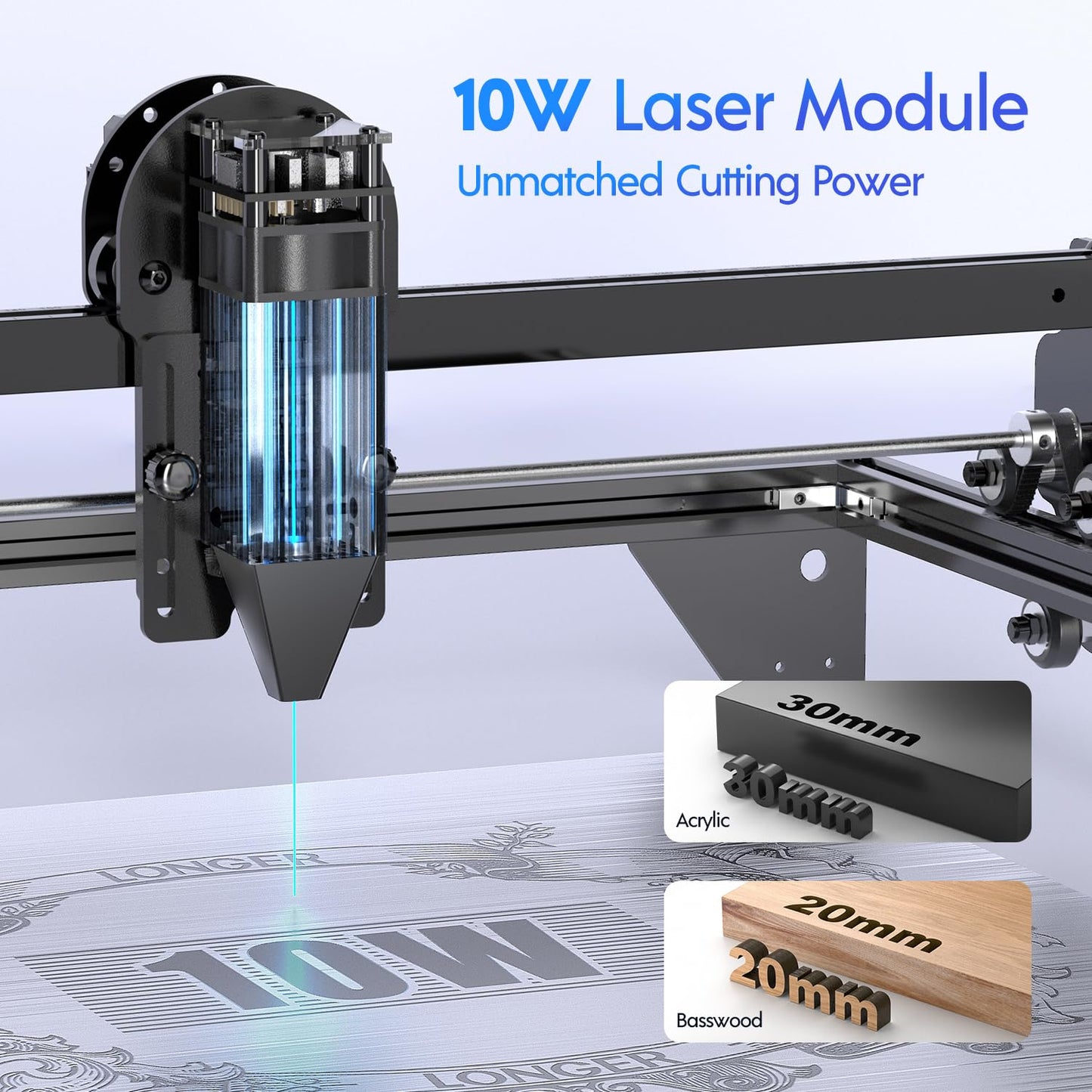 LONGER Ray5 10W Laser Engraver with 3.5" Touch Screen, Offline Use, 24000mm/min, 0.06mm Laser Spot, CNC DIY Engraving Machine for Wood, Metal, Acrylic & Glass