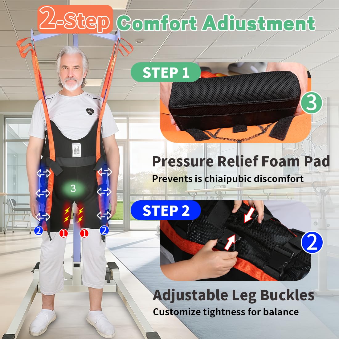 EHUCONELDEX Patient Lift Walking Sling with 4-Way Stretch Fabric,Lift Sling for Standing Support & Mobility Assistance, Padded Patient Transfer Sling for Elderly & Rehabilitation Use(Black, Small)