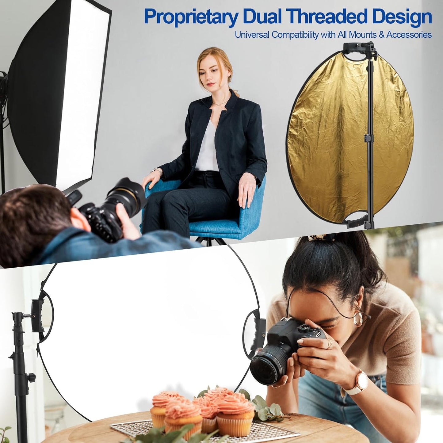 WELLMAKING 32 Inch (80cm) 5 1 Reflector Photography, Collapsible Light Reflector with Bag & tilt Adapter, in Handle