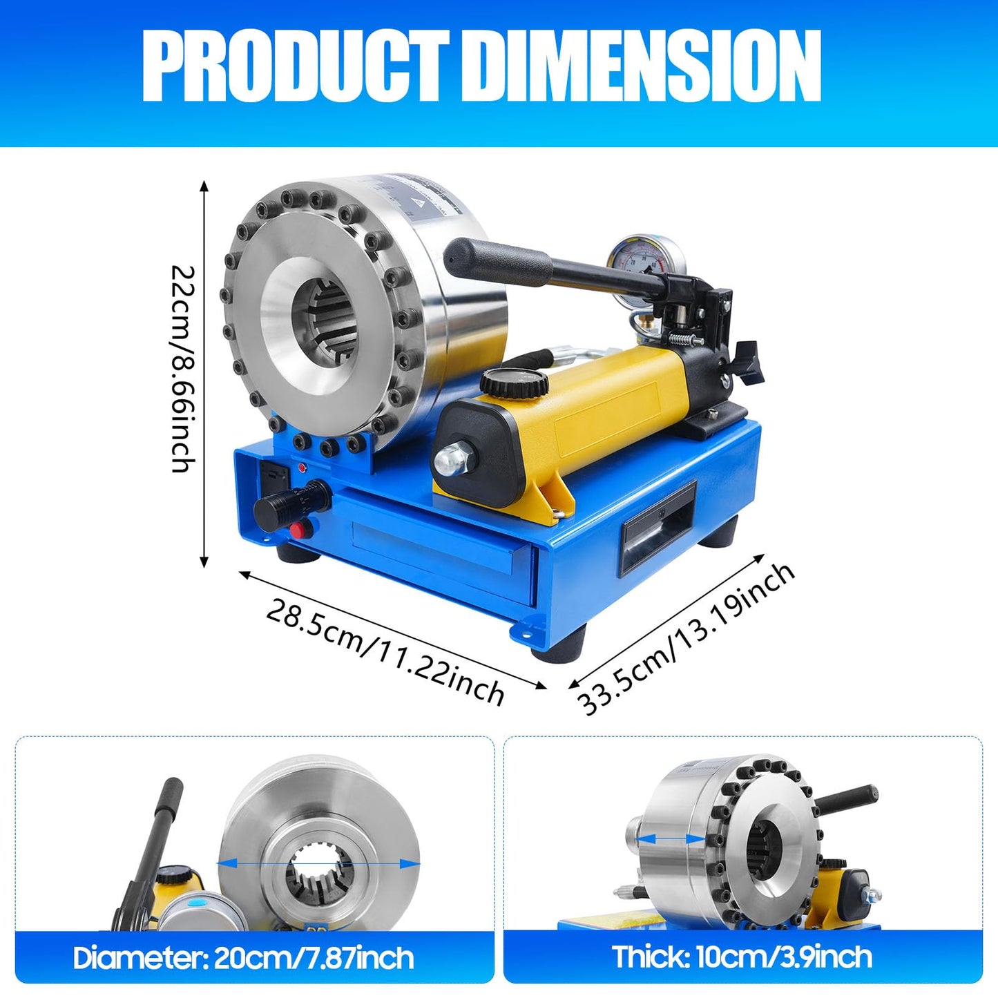 sjcdicnj Hydraulic Hose Crimper with 8 Sets of Dies, High Pressure Hydraulic Hose Crimping Tool, 0.01mm Accuracy, Handheld Hose Crimping Machine for Automotive, Industrial & Plumbing Pipes (Sliver)