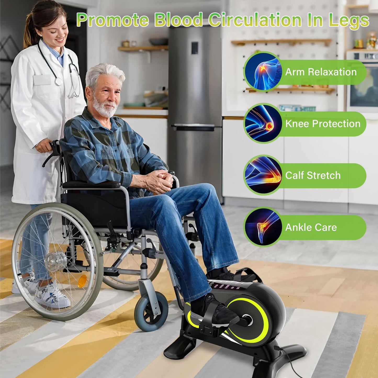 HOWHAI Mini Exercise Bike, Motorized Under Desk Pedal Exerciser Leg/Arm Cycle for Senior, Auto&Manual Mode, Adjustable Speed, LCD Display, Remote Control