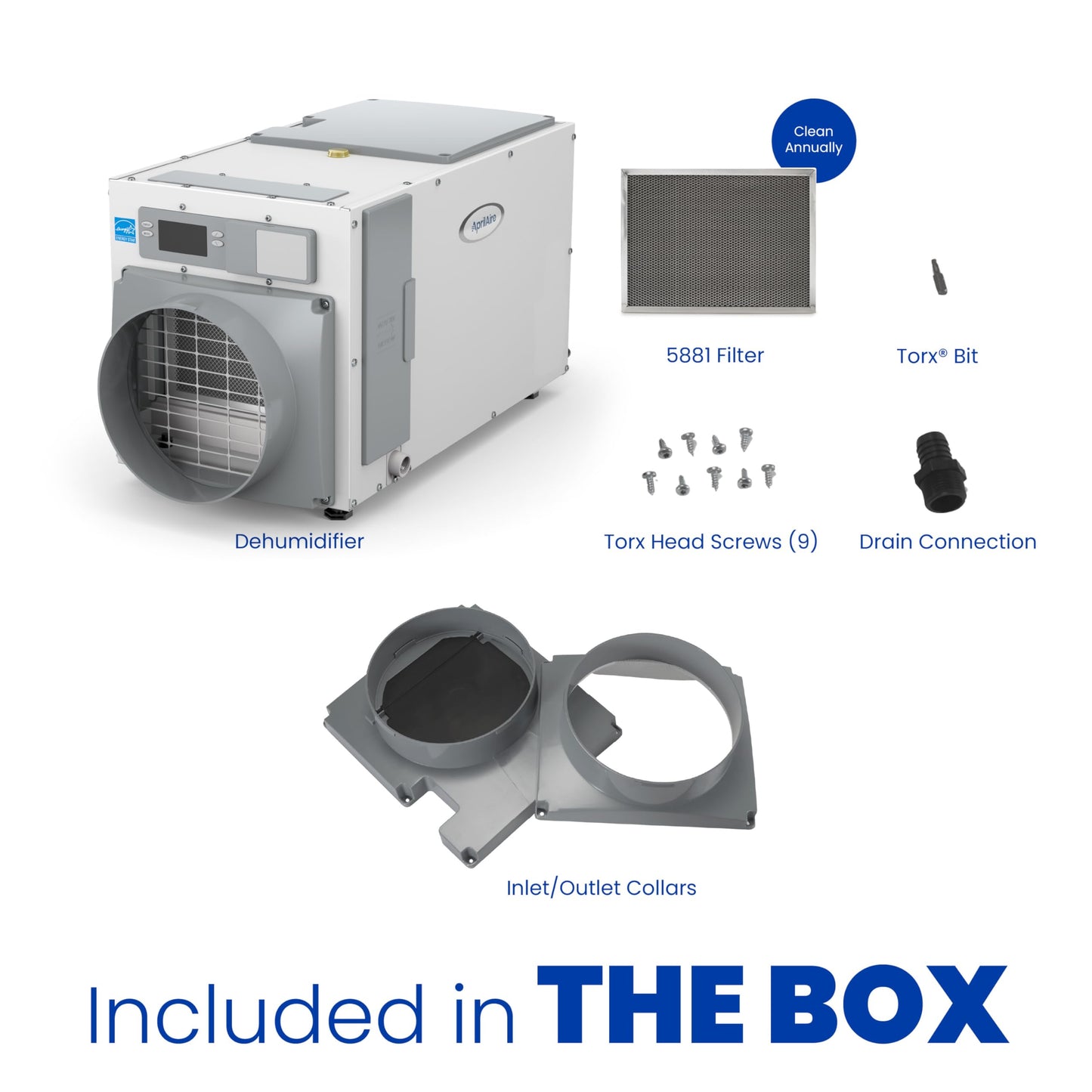 AprilAire E080 Whole House Dehumidifier for Basement & Crawl Space – 80-Pint High-Capacity Commercial Dehumidifier for Homes Up to 4,400 Sq. Ft. with Pump, Drain Hose, & Hanging Kit for DIY Install