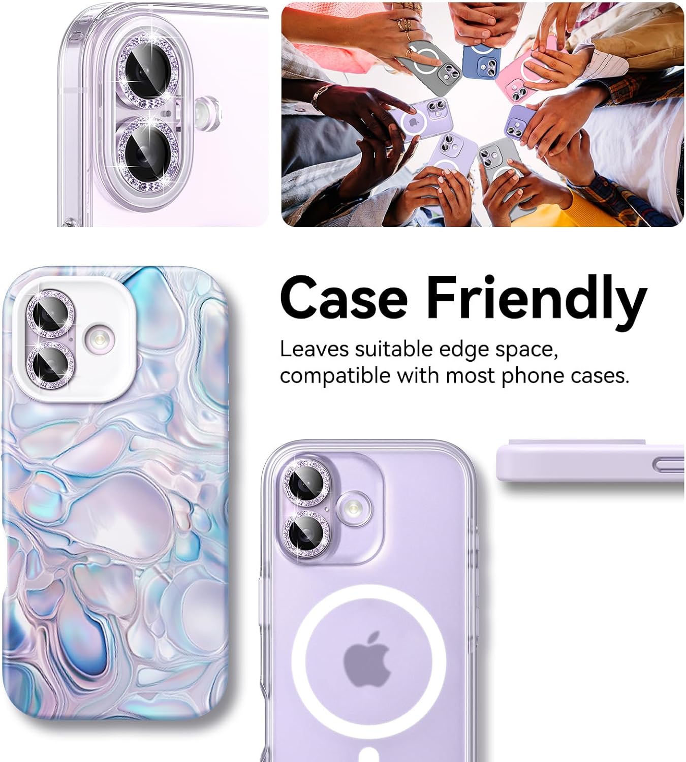 17 9H Matekxy for iPhone Camera Lens Protector Glitter - Cute Girly Metal Individual Bling Ring Cover for Women