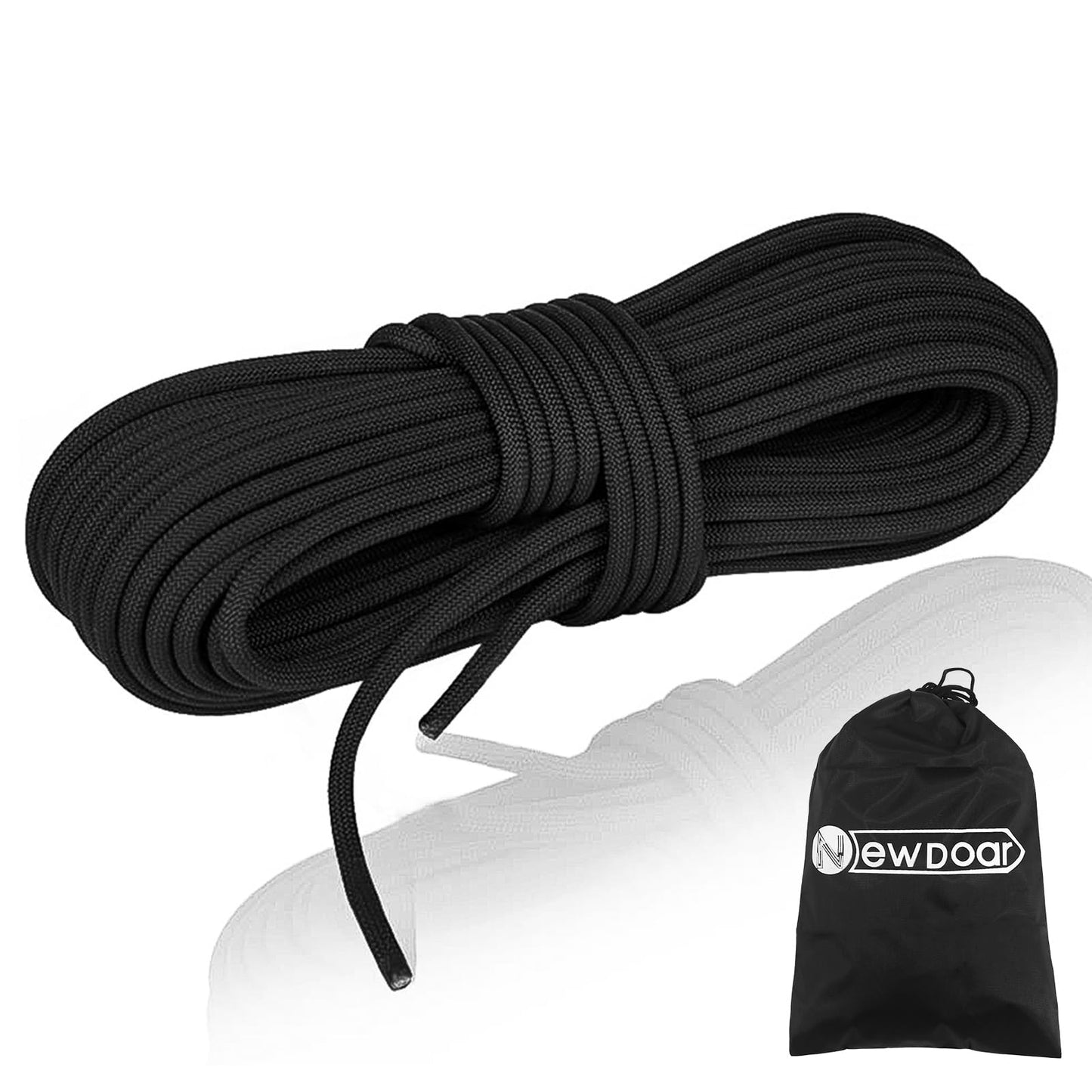 NewDoar 10mm(3/8inch) Accessory Cord Rope CE 24KN Double Braid Pre Cut for Outdoor Survival, Mountaineering, Prusik,Hauling Dragginge(Black 10mm,20FT)