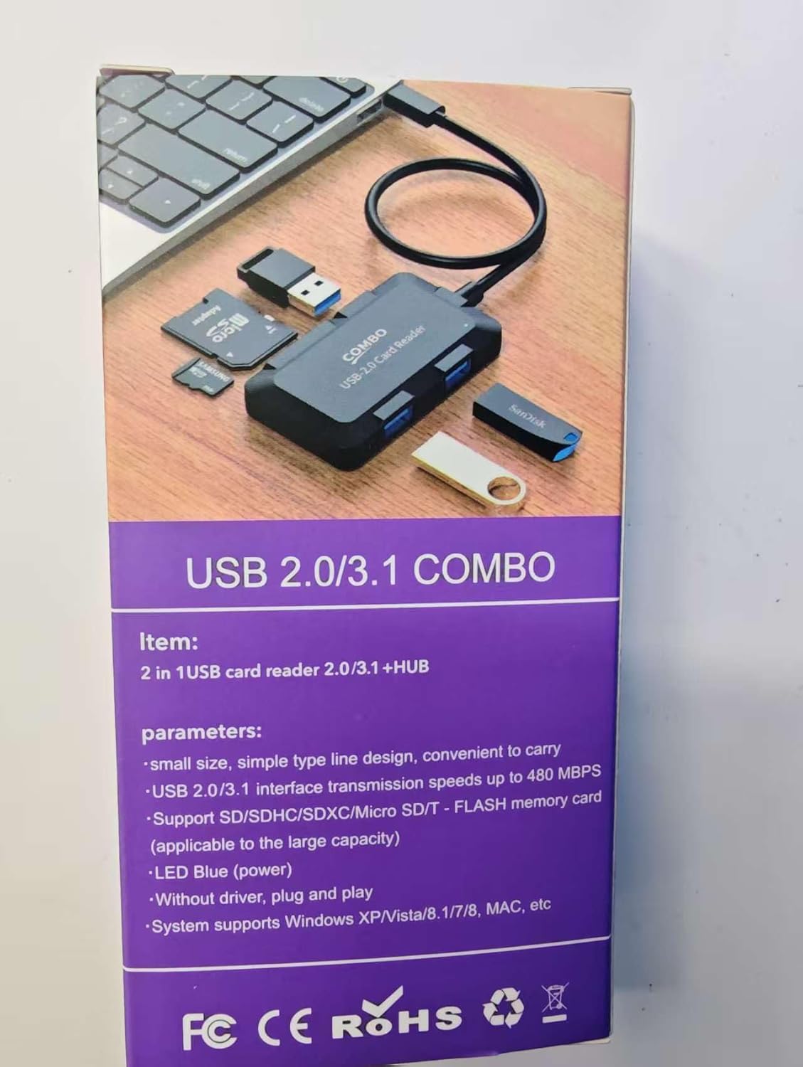 ukiism 5 1 3 More(Black/3.3FT in USB Hub with SD/TF Card Reader, USB Extender with USB-A Ports for Laptop, PC, Desktop