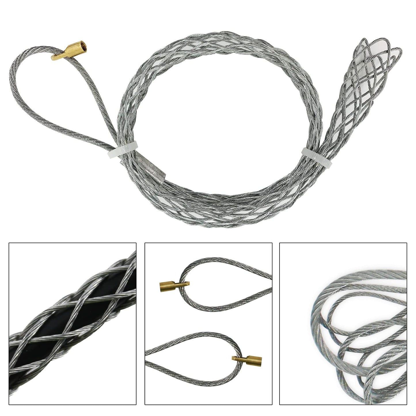 VGongTech Cable Pulling Grip Sock with 5mm Nut Flexible Eye Mesh Rope Cable Sock Kit Galvanizing Steel Antislip Pipe Cable Wire Pulling Grips Lassos 6 Set 4-25mm