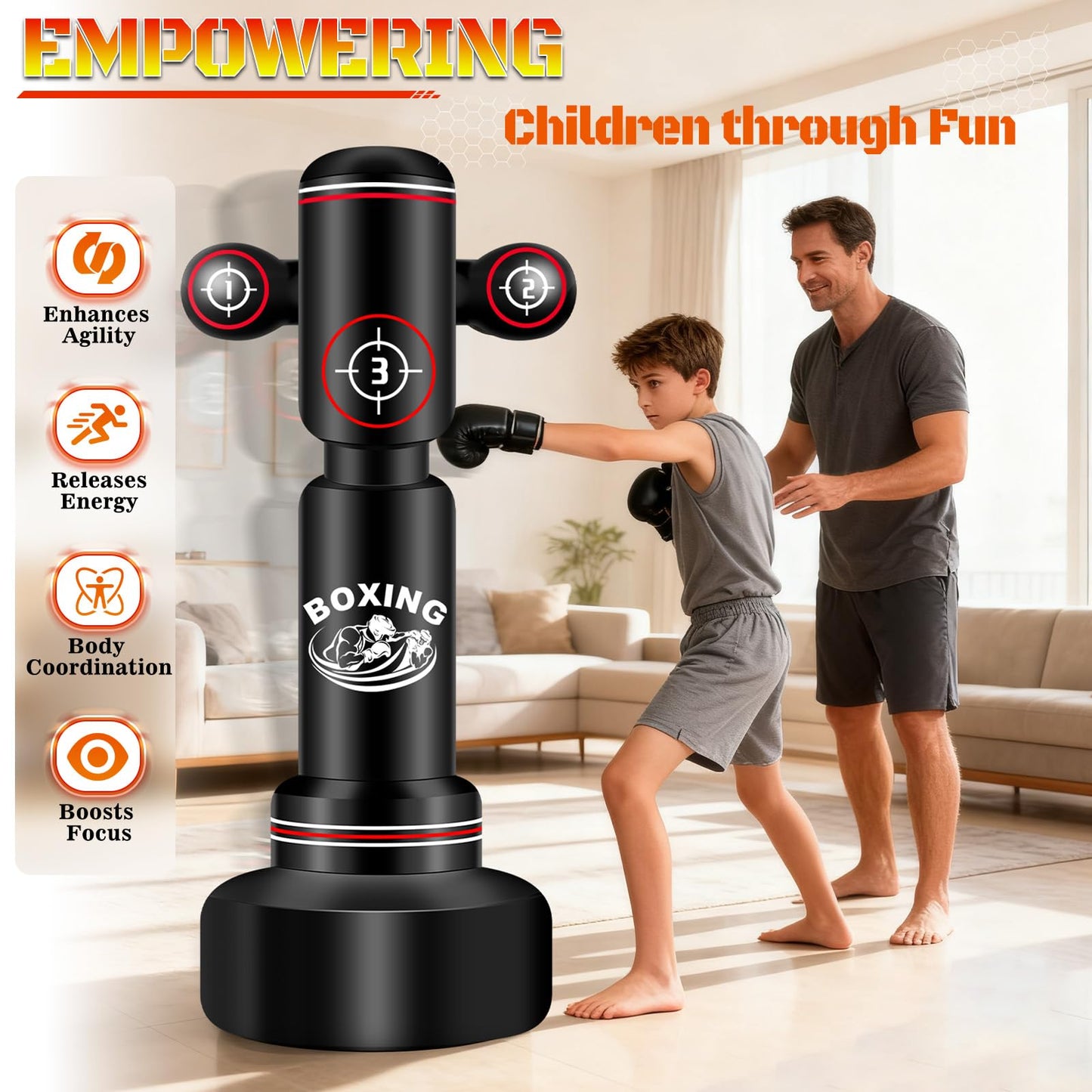 Heavy Boxing Bag with Stand for Adult Teens, 70'' Freestanding Punching Bag with Boxing Gloves, Men Women Standing Kickboxing Bag, Kickboxing Bags for Beginners Training MMA Muay Thai Fitness Home Gym