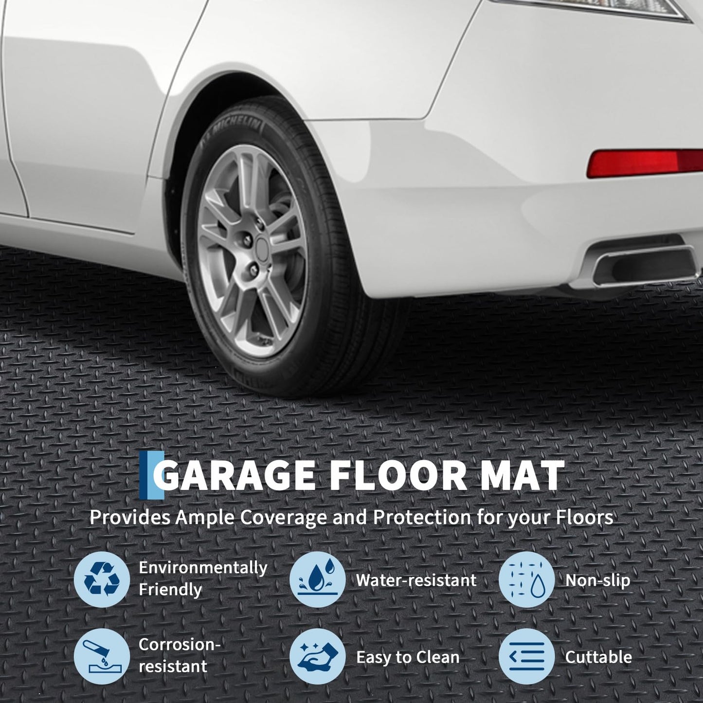 EliteEdge 7.5 x 18 FT Garage Floor Mat, 2.8mm Thickened Flooring Roll Diamond Plate PVC Rubber Trailer Mat, Non-Slip Floor Protector Mat for Garage, Warehouse, Gyms, Trailer, SUV