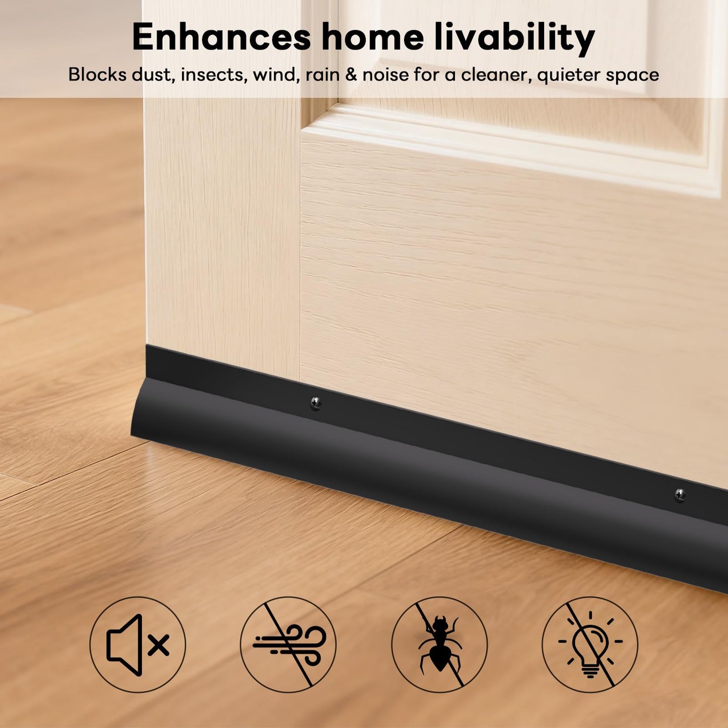 Heneymo 1-3/4" x 48" U Shaped Door Bottom Sweep with Drip Cap, Aluminum Weather Stripping Seal, Metal Screw-on Under Door Seal for Exterior Doors (Black, 1 Pack)