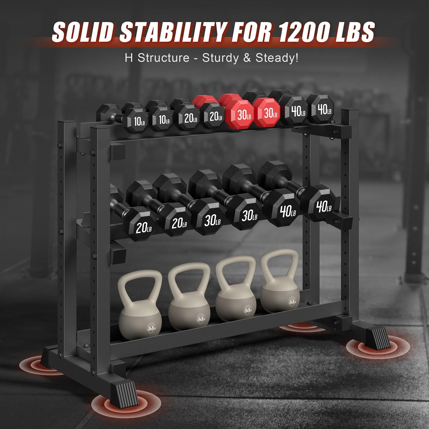 3-Tier Dumbbell Rack, 1200LB Capacity Adjustable Weight Rack for Home Gym, Heavy-Duty Weight Stand for Dumbbells Kettlebells & Weight Plates(Rack Only)