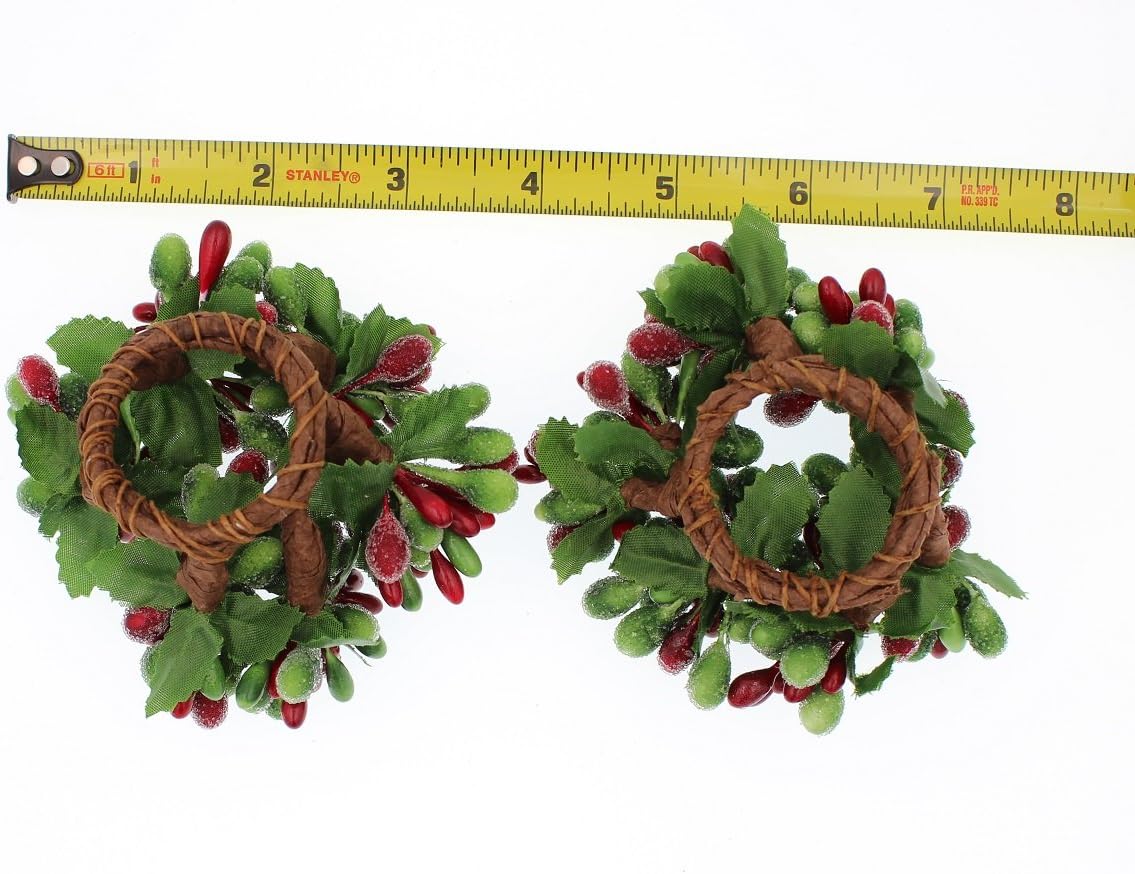Regine Switzerland Set of 2 Beaded Berry Wreath Candle Napkin Rings - Christmas Red & Green Decor