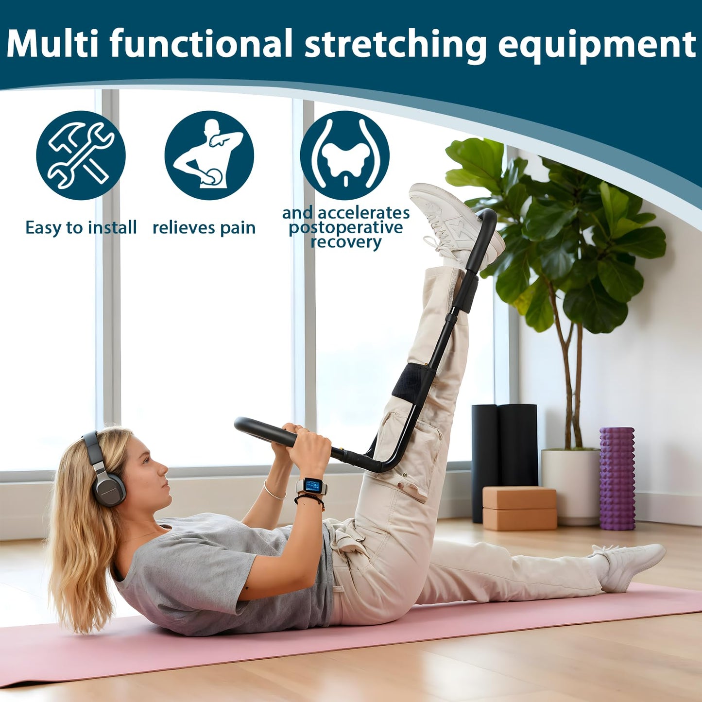 Whiidoom Hamstring Stretcher, Knee Extension Device, Adjustable Lower Back Stretcher, Calf Stretcher, Leg Stretcher and Hip Stretcher for Knee Pain Relief