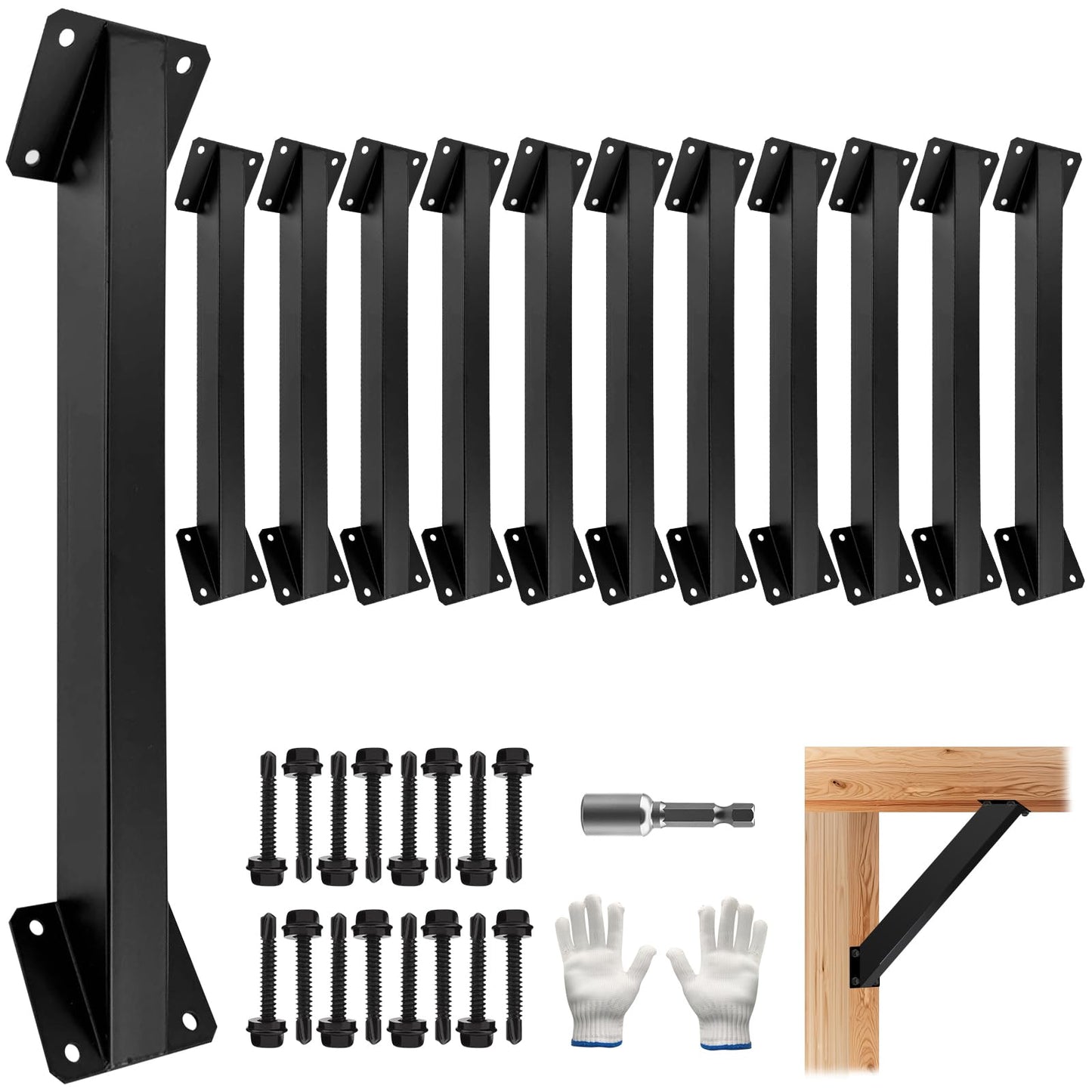 ITEVE.GD 45 Degree Angle Support Pergola Bracket Kits,Heavy Duty Connectors for Indoor & Outdoor Wooden Structures,Metal DIY Brackets for Gazebos,Patios,Porchs,Tree Houses,Log Cabins - 12Pack