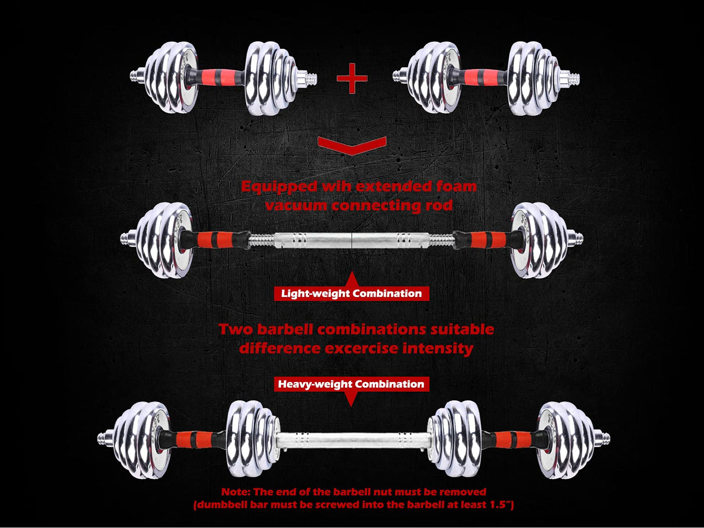 Zoogamo Cast Iron Adjustable Dumbbells Weight Set to 66Lbs / 44LBS, Free Weight with Connecting Rod Used As Barbell, for Men and Women Home Gym Work Out Training Fitness Equipment All-Purpose (66)