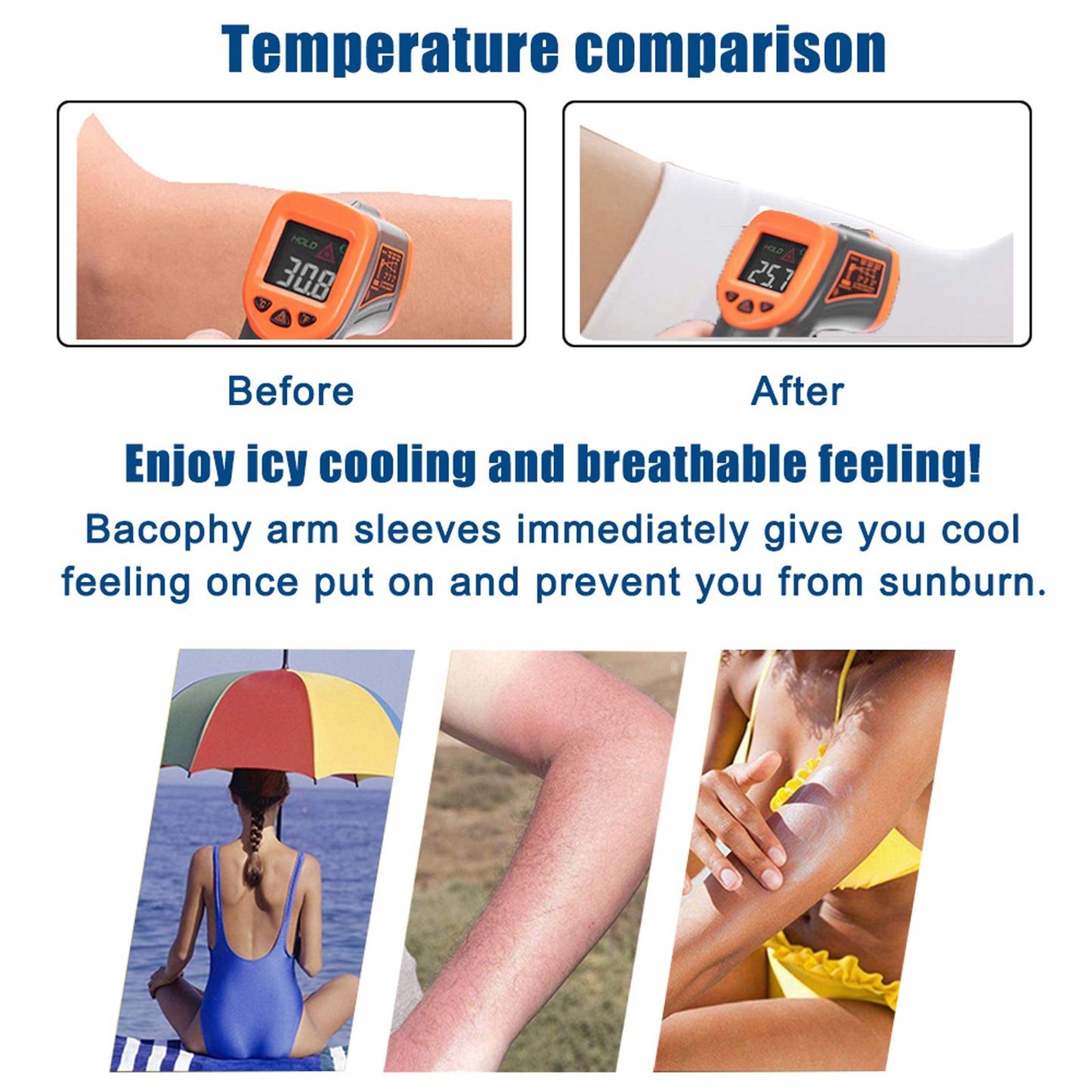Bacophy 3 Pairs Arm Sleeves with Thumb Holes Women Men UV Protection Cooling, UPF 50 Compression Long Arm Cover