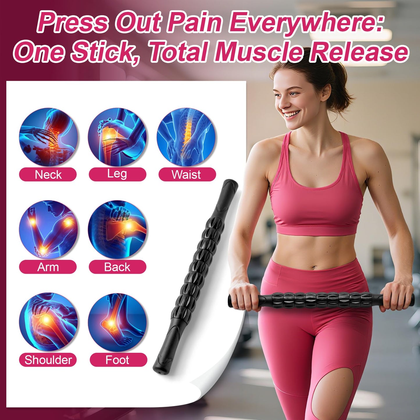 ZanLLW Massage Roller, Muscle Roller Stick, Neck Massager Roller, Therapy Stick for Legs, Calf, Thigh, Lipo Roller for Muscle Relief, Massage Rolling Pin for Trigger Points, Help Sore Muscle Recovery