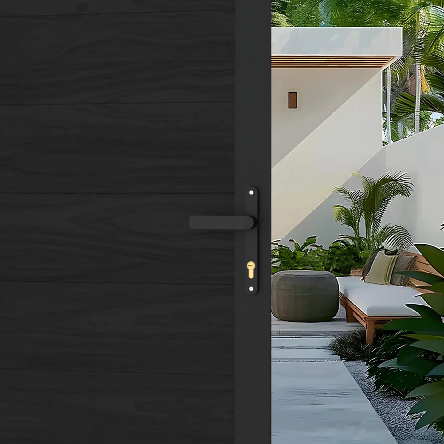 Mondaria 6ft(H)*10ft(W) Wood Plastic Composite Gate for Privacy Fence, Double Fence Gate with Metal Frame and Knob Kits, Black (Without Post)