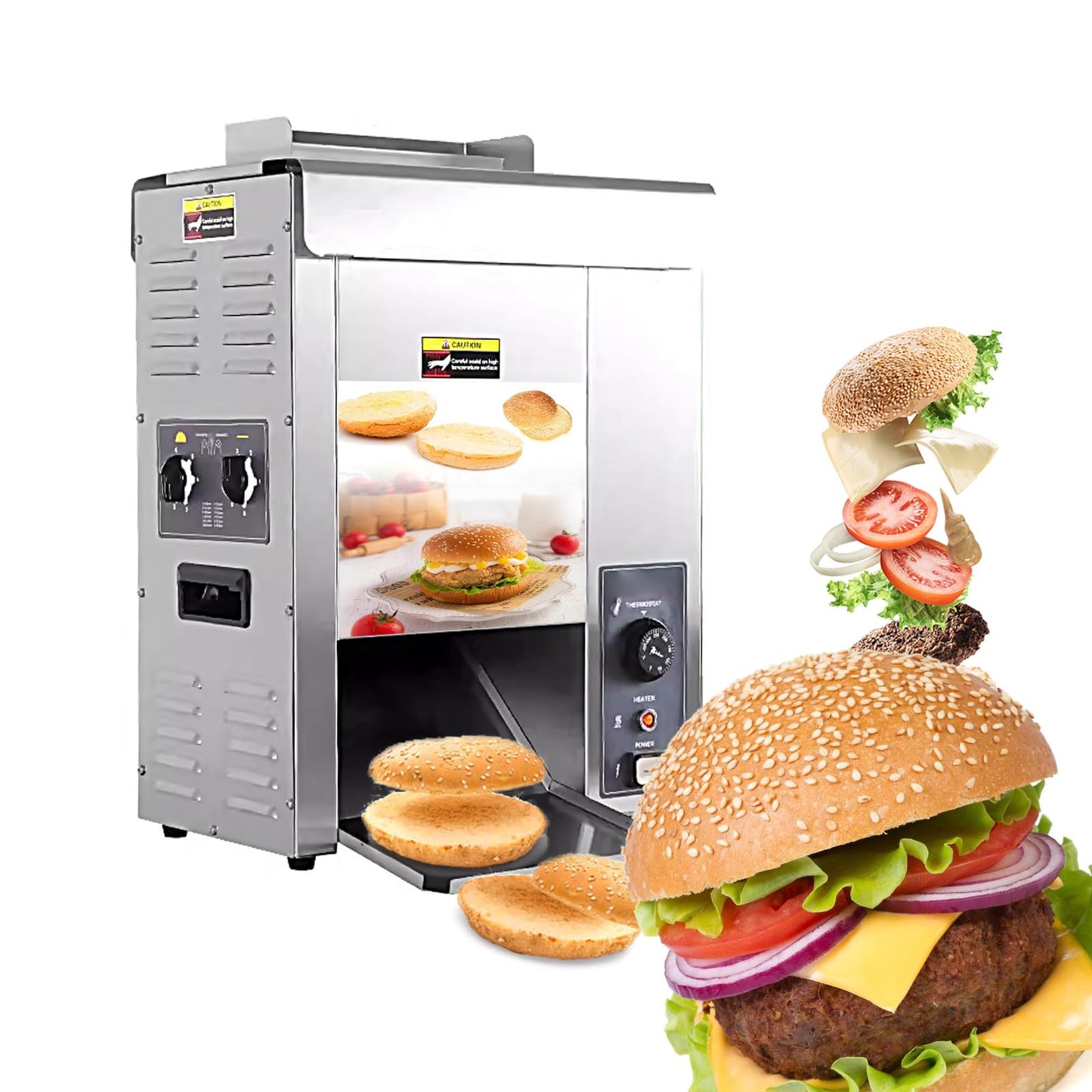 Kolice Commercial Fully Automatic Burger Machine, Electric Chain Type Toast/Bun/Bread Baking Heating Machine,Temperature Adjustable, Thickness Adjustable