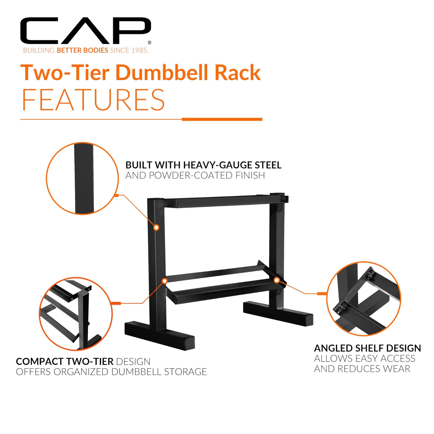 CAP 150 LB Rubber Hex Dumbbell Set with 2-Tier Rack for Home Gym Strength Training, Chrome Handle, Black Rack
