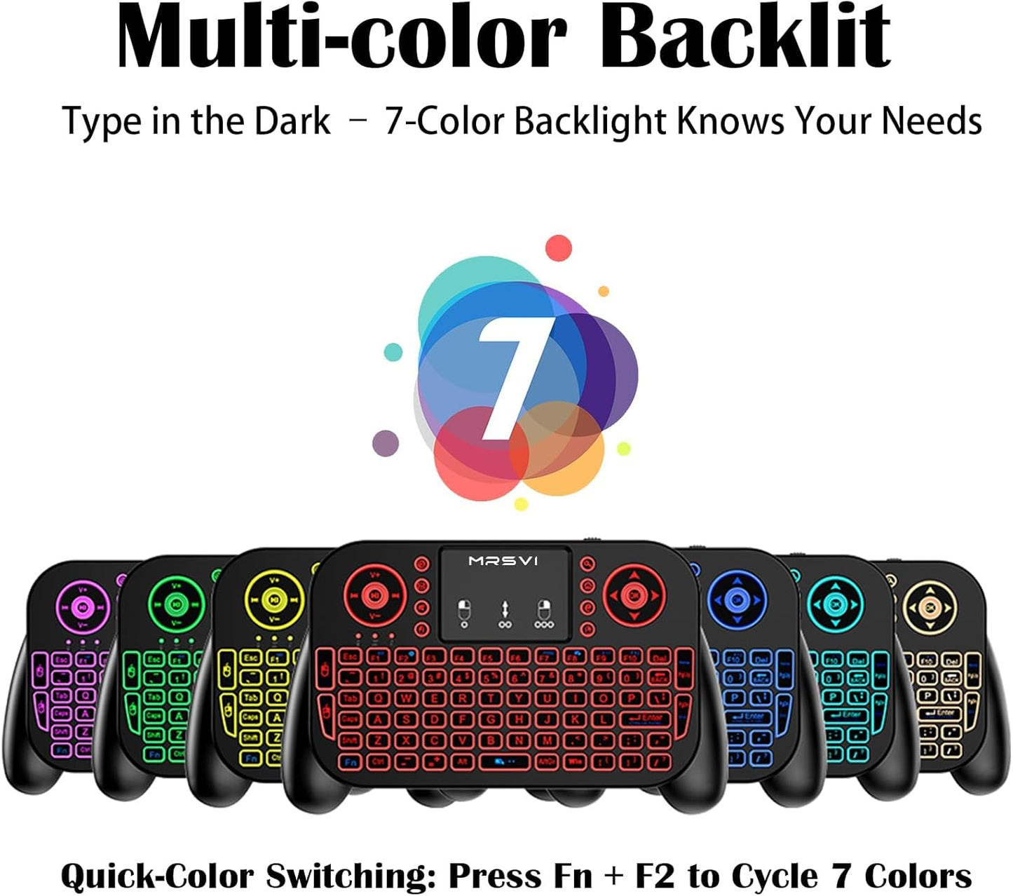 MRSVI Touchpad-2.4GHz Dual-Mode,7-Color PS3, Mini Keyboard with & Bluetooth Backlight, Multimedia Hotkeys