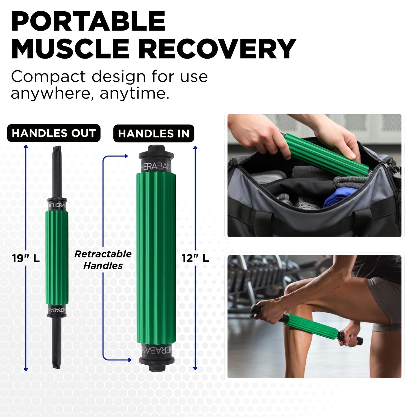 THERABAND Roller Massager+, 19"-21" Retractable Muscle Massage Stick for Full-Body Use, Deep Tissue & Trigger Point Self-Massage, Portable Handheld Fascia Release Tool for Runners, Athletes