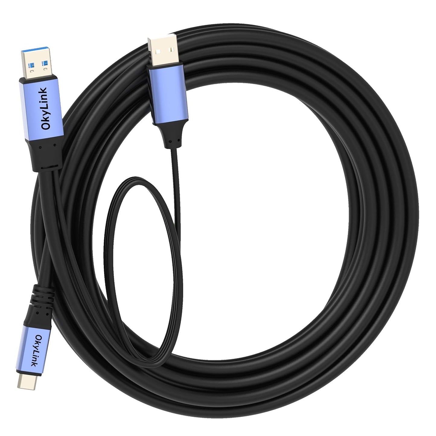 3.0/3.2 Gen1 15ft/5M 5Gbps, OkyLink Active USB A to C Data Cable High-Speed Signal Booster, Optional Power