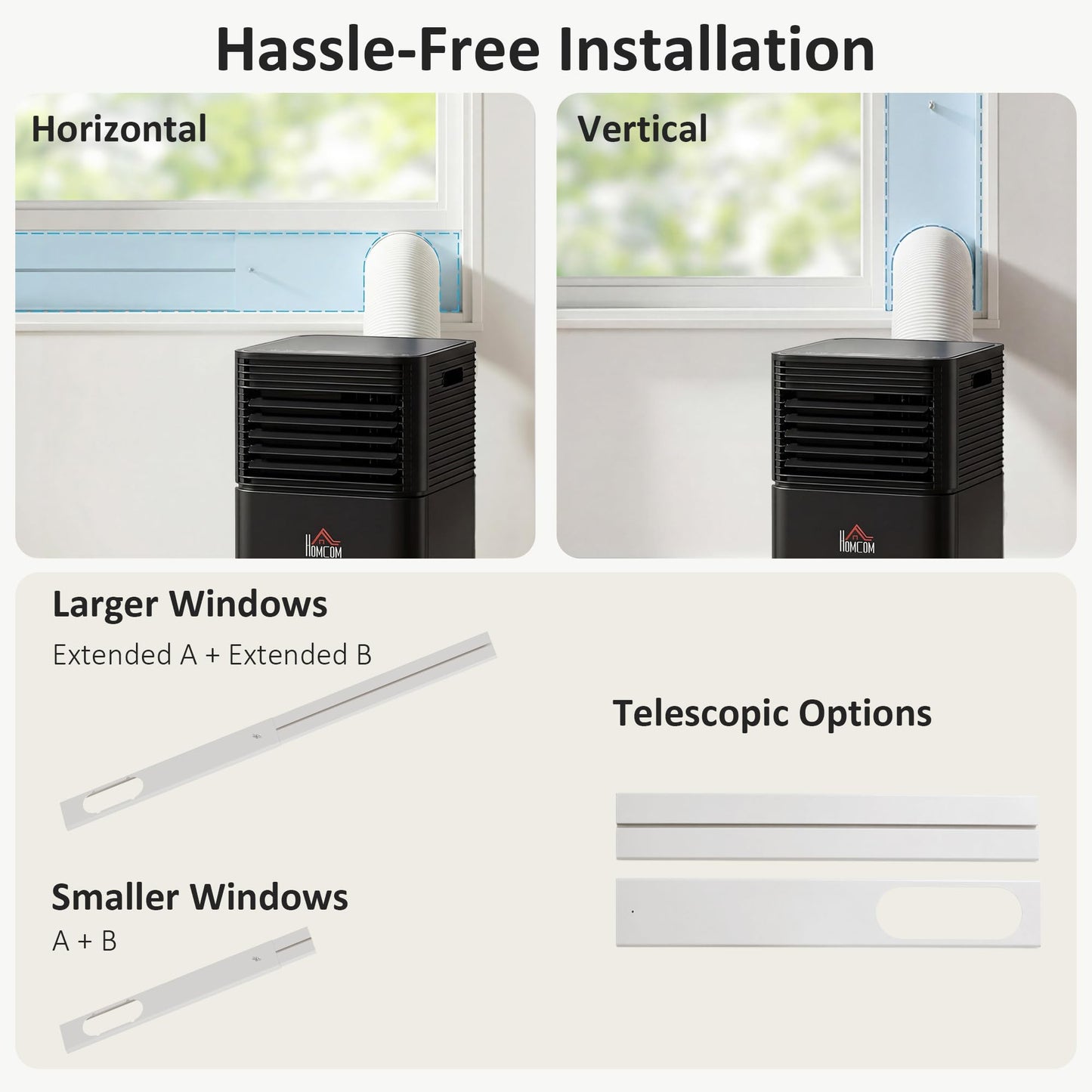 HOMCOM 10000 BTU Portable Air Conditioner for Rooms up to 441 Sq.Ft., 4-in-1 Mobile AC Unit with Dehumidifier, Cooling Fan, Sleep, Remote, 24H Timer, Auto Off, Window Installation Kit, Black