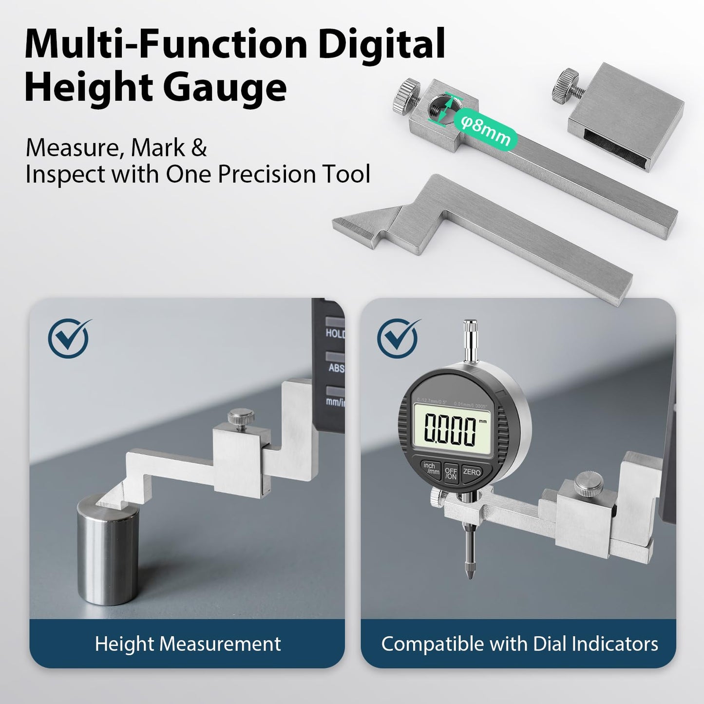 Mxmoonfree 12" (300mm) Digital Height Gauge, 0.0005" Resolution, Heavy-Duty Cast Iron Base with Micro-Adjustment, ABS/INC Modes, Includes Carrying Case & Batteries