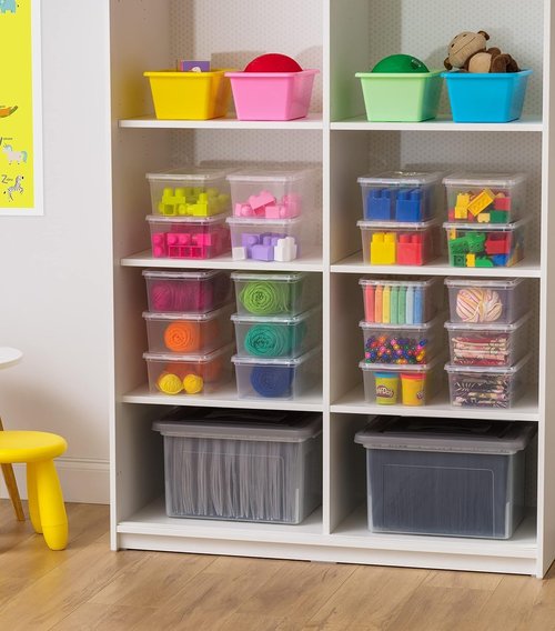 IRIS USA Storage Bins - 12-Pack 6 Quart Crystal Clear Stackable Containers for Shoes & Classroom Organization - BPA-Free