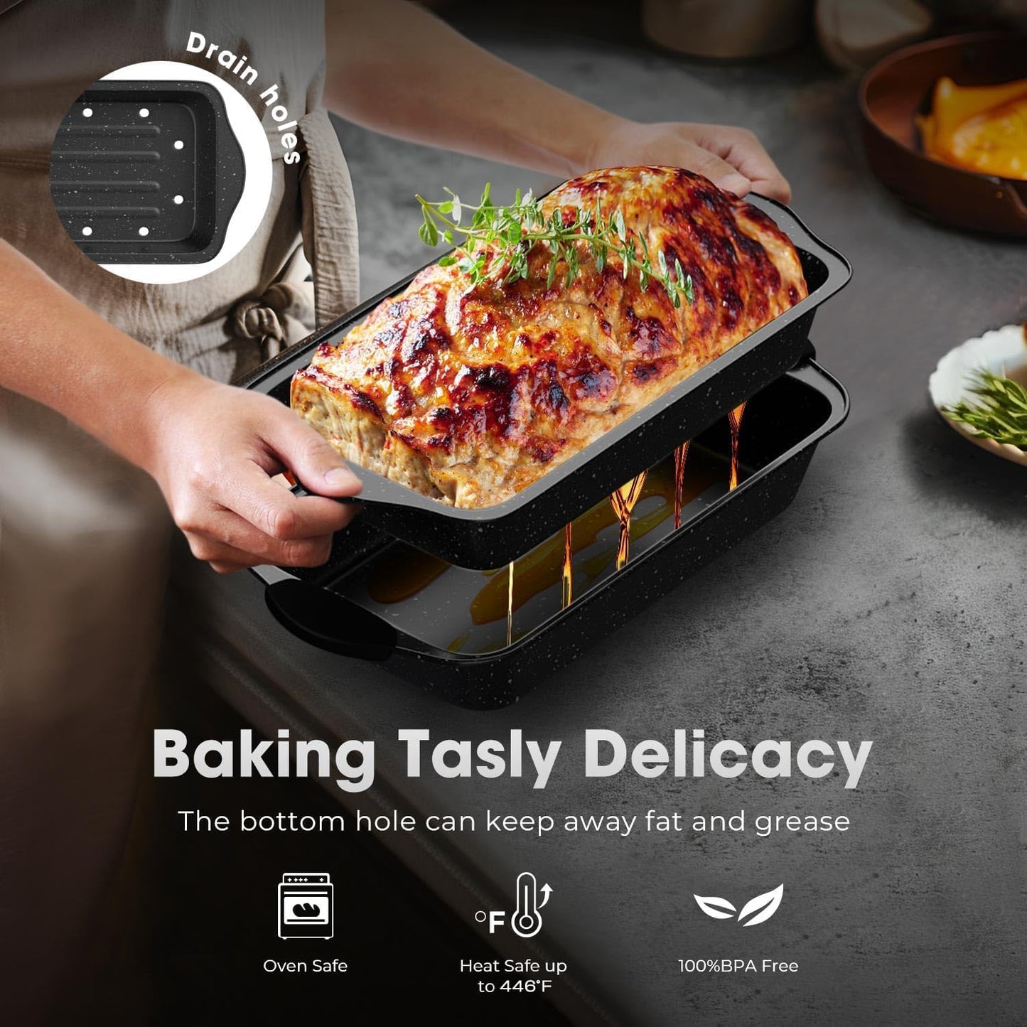 Skiennix 11-Piece Nonstick Baking Pan Set - Stackable Bakeware with Silicone Handles | Black