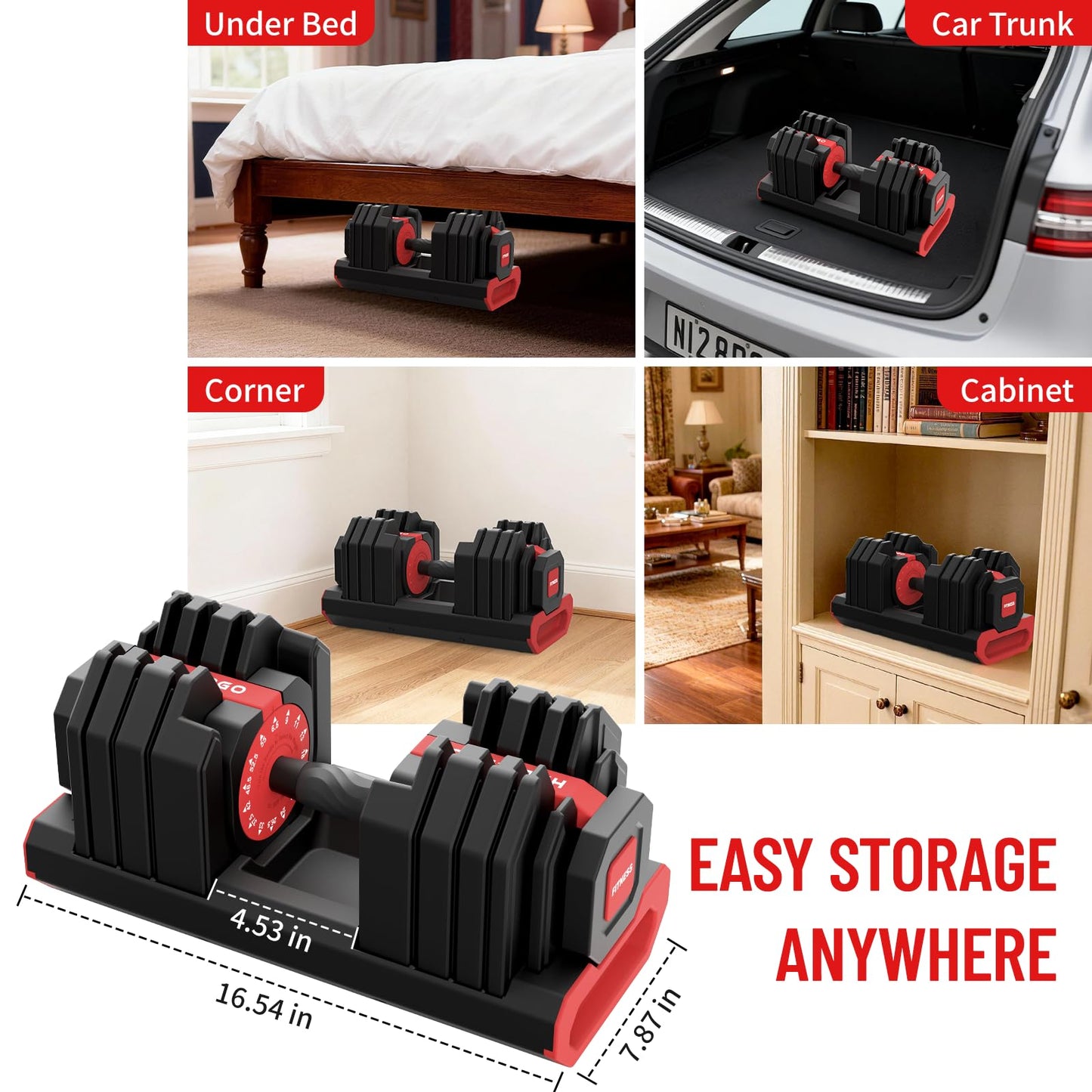 HXD-ERGO 15 IN 1 Adjustable Dumbbell Set/Single, 1-Second Quick Change Weights, 55/110 LBS Free Weights Adjustable Dumbbell with Anti-Slip Grip & Secure Lock, Space-Saving Home Gym Equipment for Men/Women Full Body Workout (Single, 55LBS)