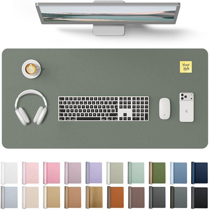 YSAGi Leather Desk Protector, Office Mat, Large Mouse Mat, Non-Slip PU Leather Blotter, Laptop Desk, Waterproof Writing Pad for Office and Home (Dark Green, 31.5" x 15.8")