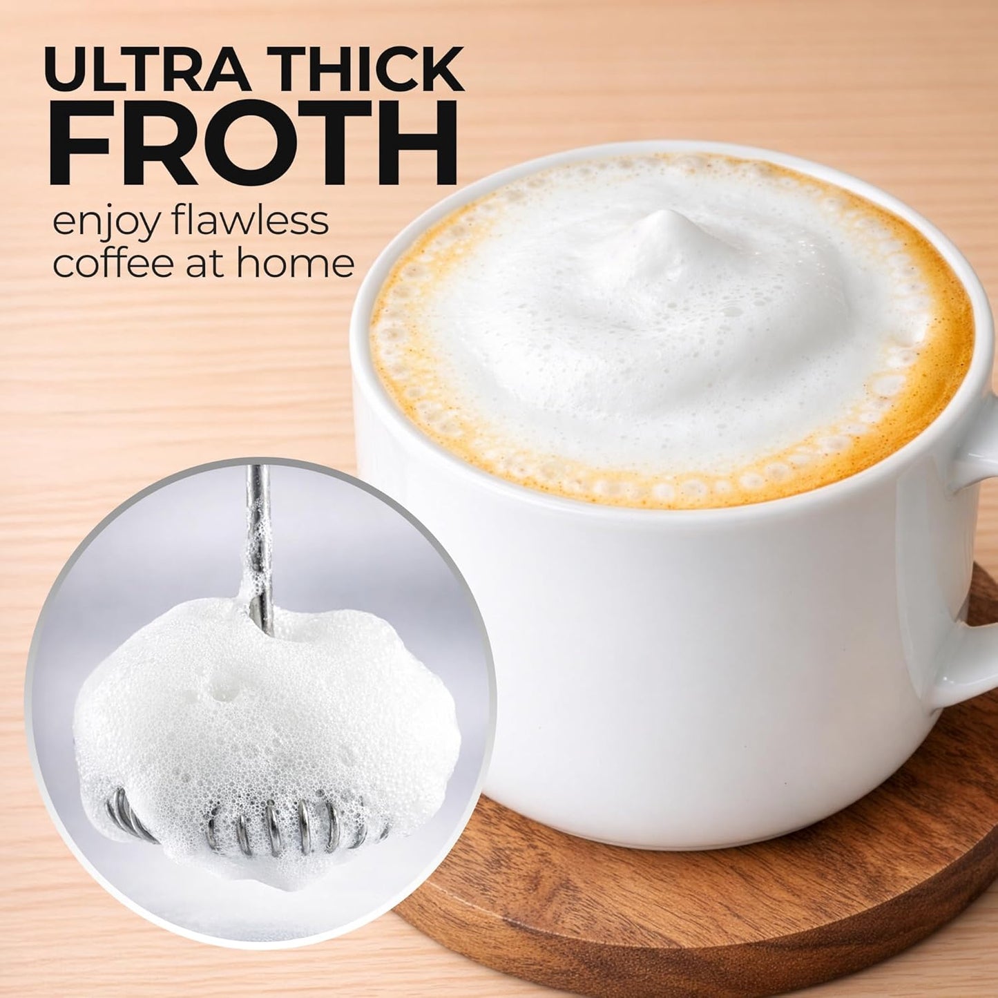 Zulay Kitchen Rechargeable Milk Frother - Handheld Electric Mixer with 3 Whisk Attachments | USB-C Charging, Lasts 6 Months